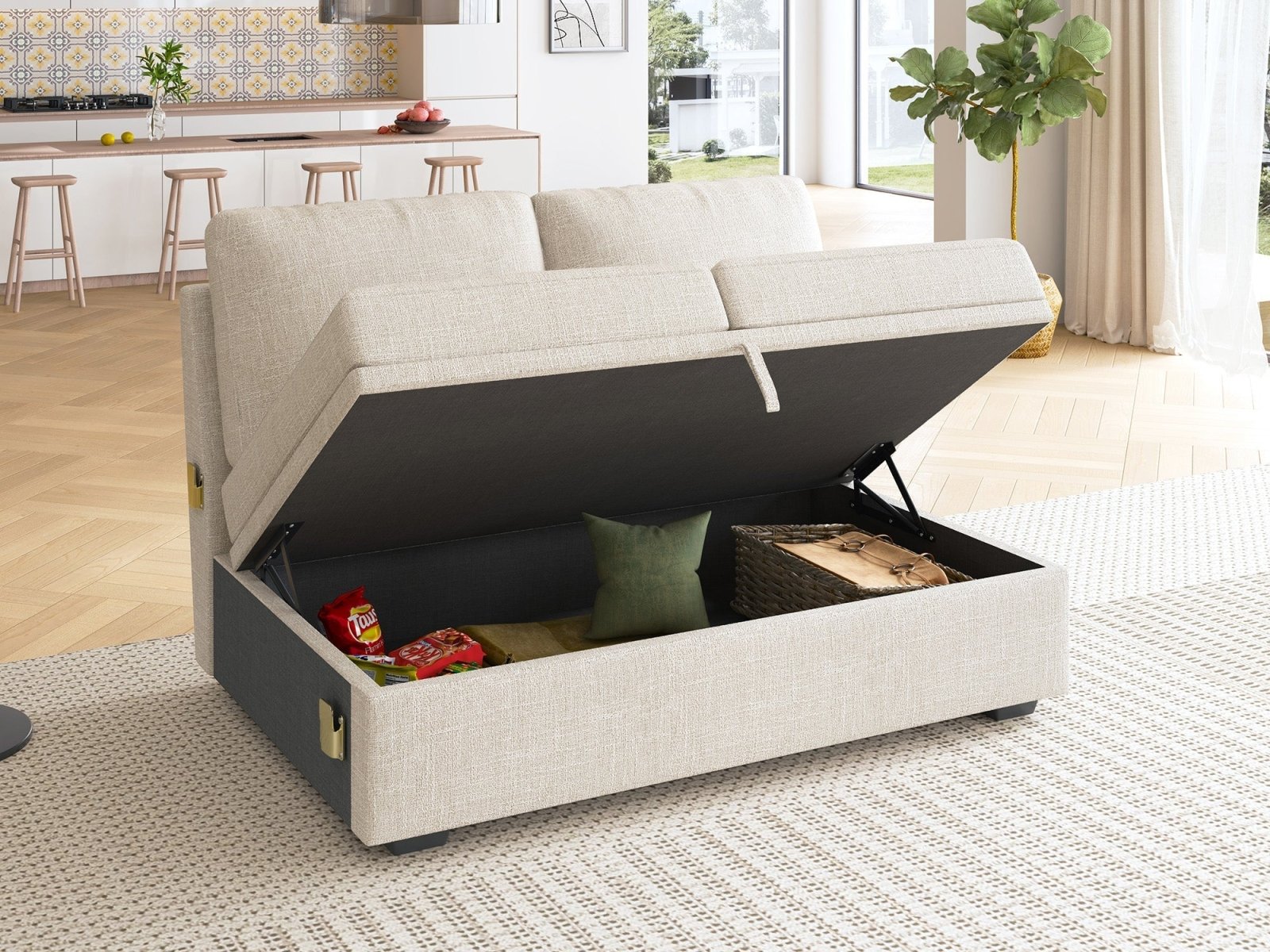 HONBAY 1 Piece Modular Sectional Storage Loveseat #Color_Beige