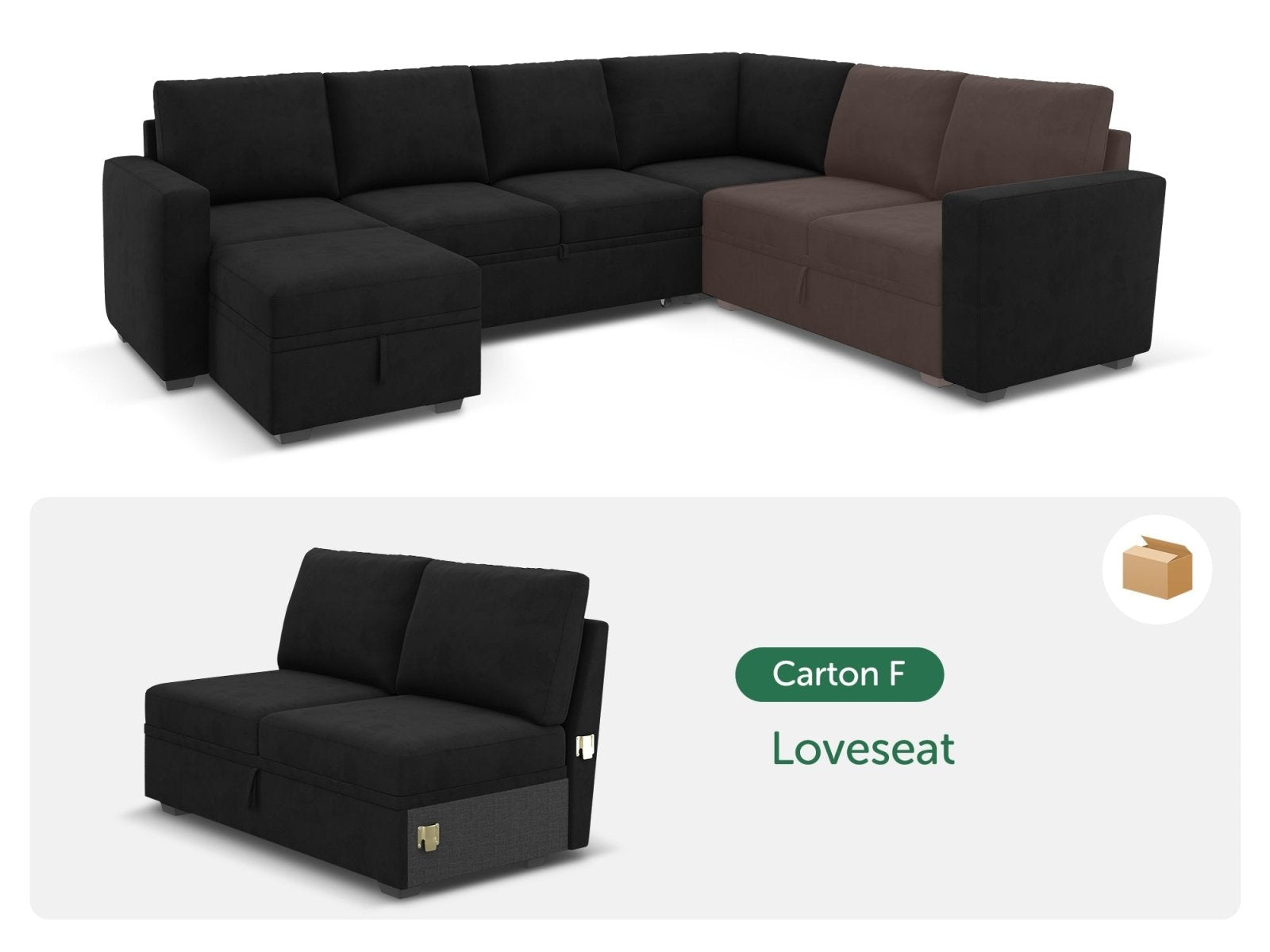 HONBAY 1 Piece Modular Sectional Storage Loveseat #Color_Velvet Black