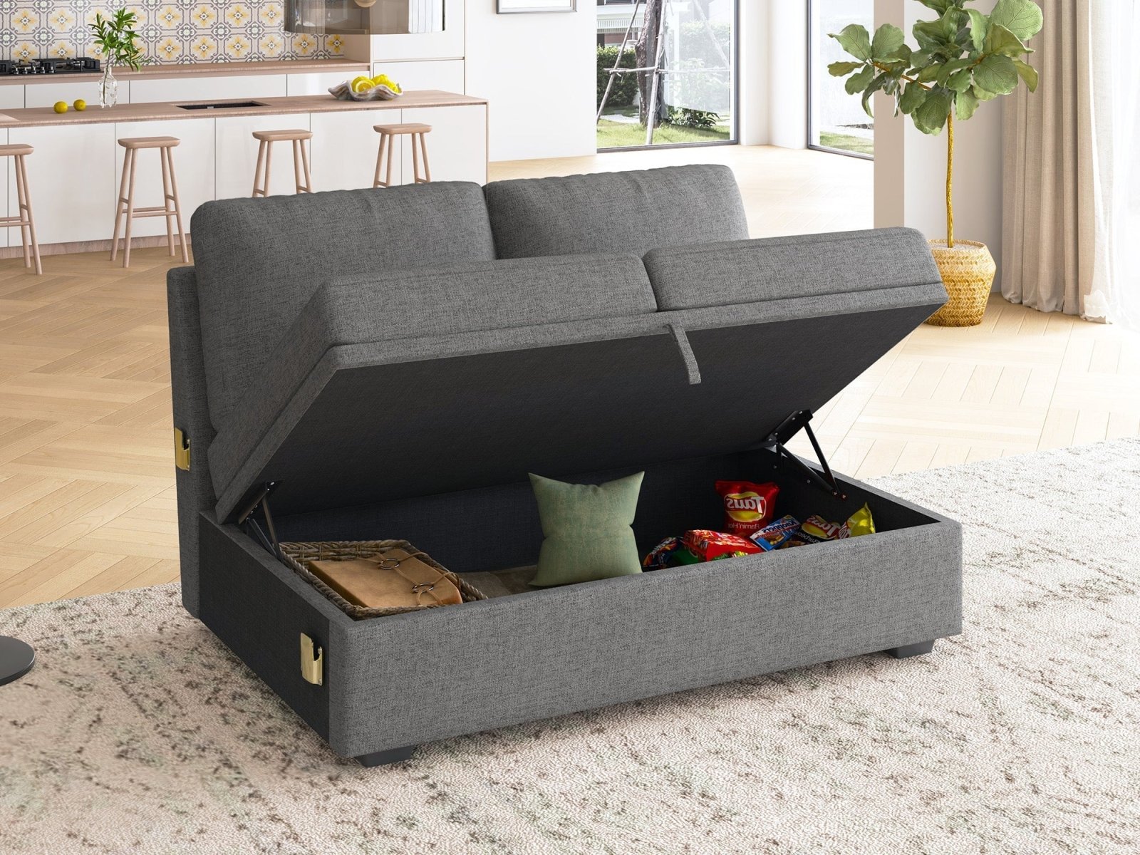 HONBAY 1 Piece Modular Sectional Storage Loveseat #Color_Dark Grey