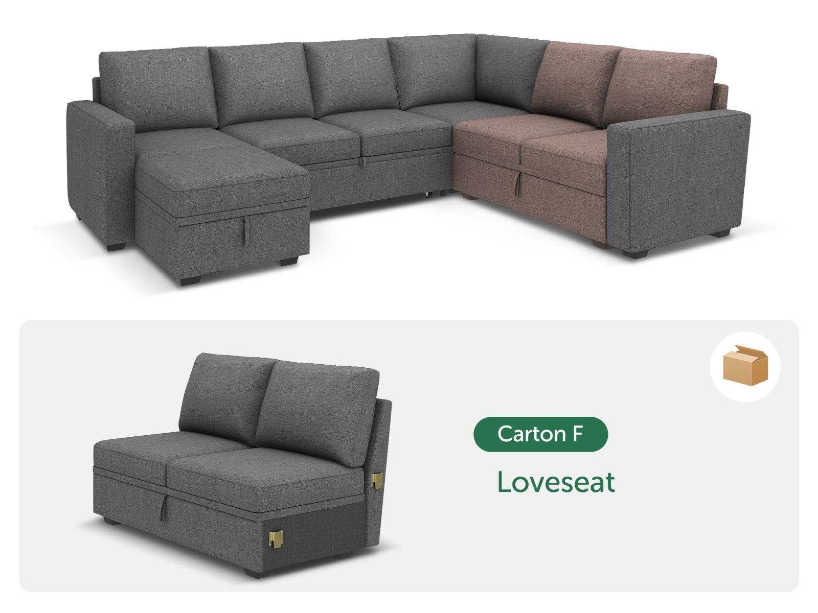 HONBAY 1 Piece Modular Sectional Storage Loveseat #Color_Dark Grey