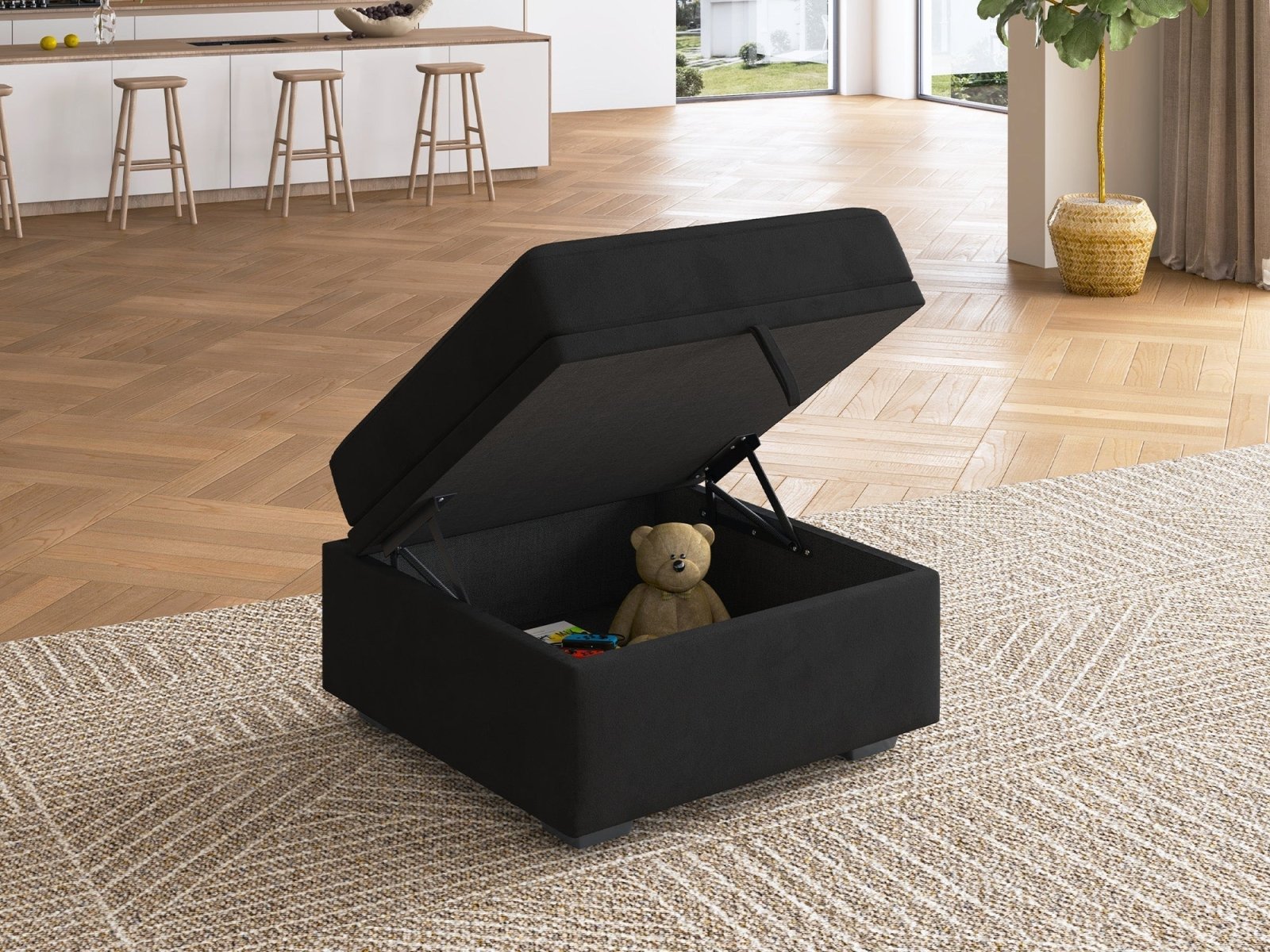 HONBAY 1 Piece Modular Sectional Storage Ottoman #Color_Velvet Black