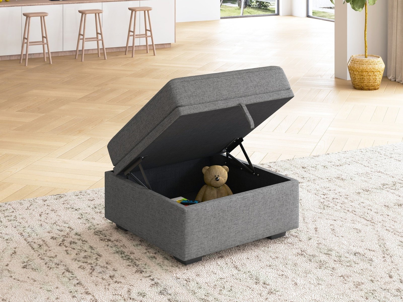 HONBAY 1 Piece Modular Sectional Storage Ottoman #Color_Dark Grey