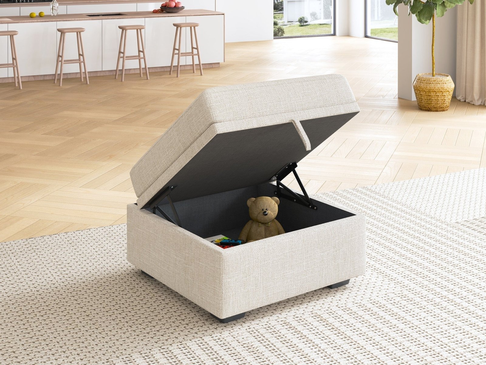 HONBAY 1 Piece Modular Sectional Storage Ottoman #Color_Beige