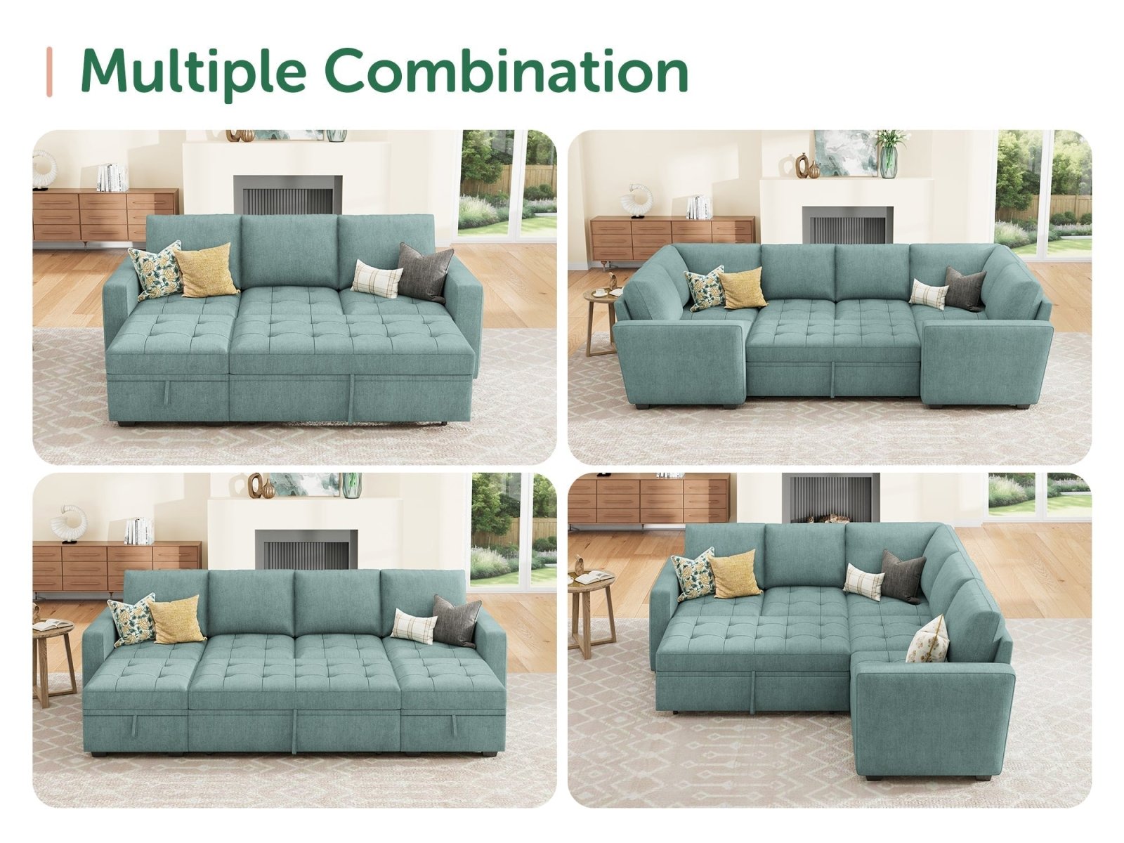 HONBAY 1 Piece Modular Sectional Pull Out Bed #Color_Aqua Blue
