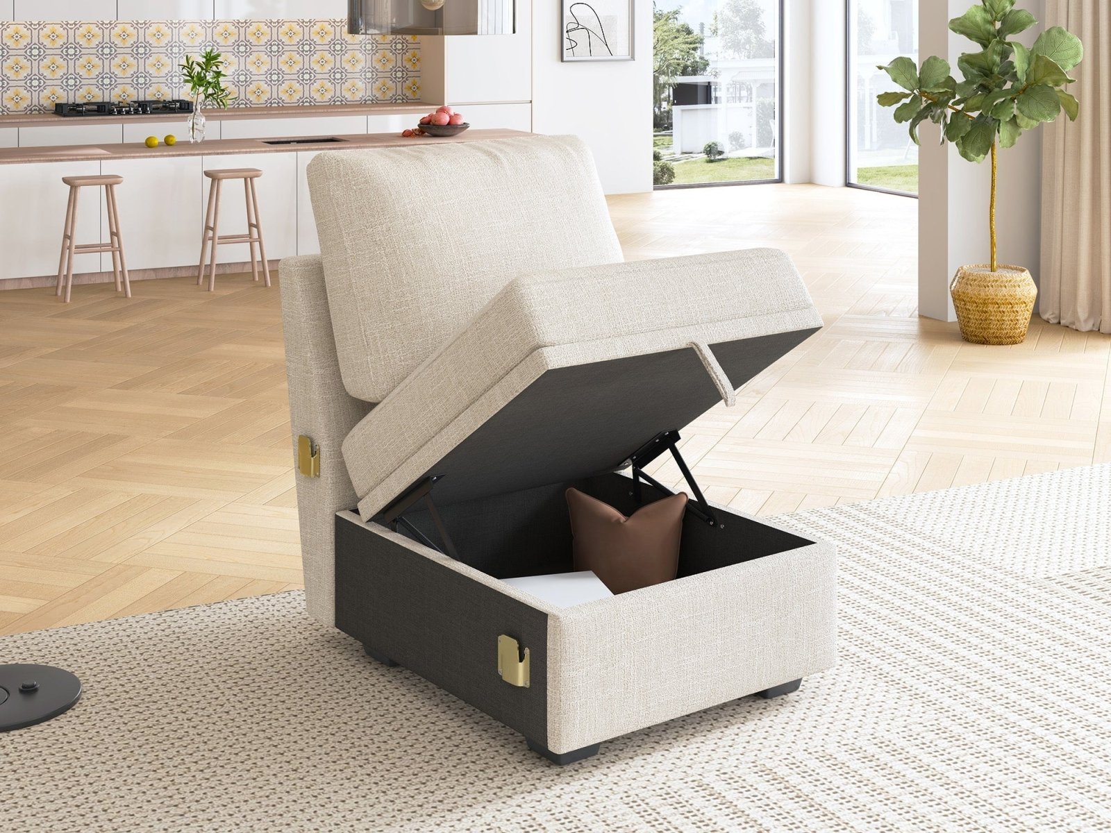 HONBAY 1 Piece Modular Sectional With Storage Seat #Color_Beige