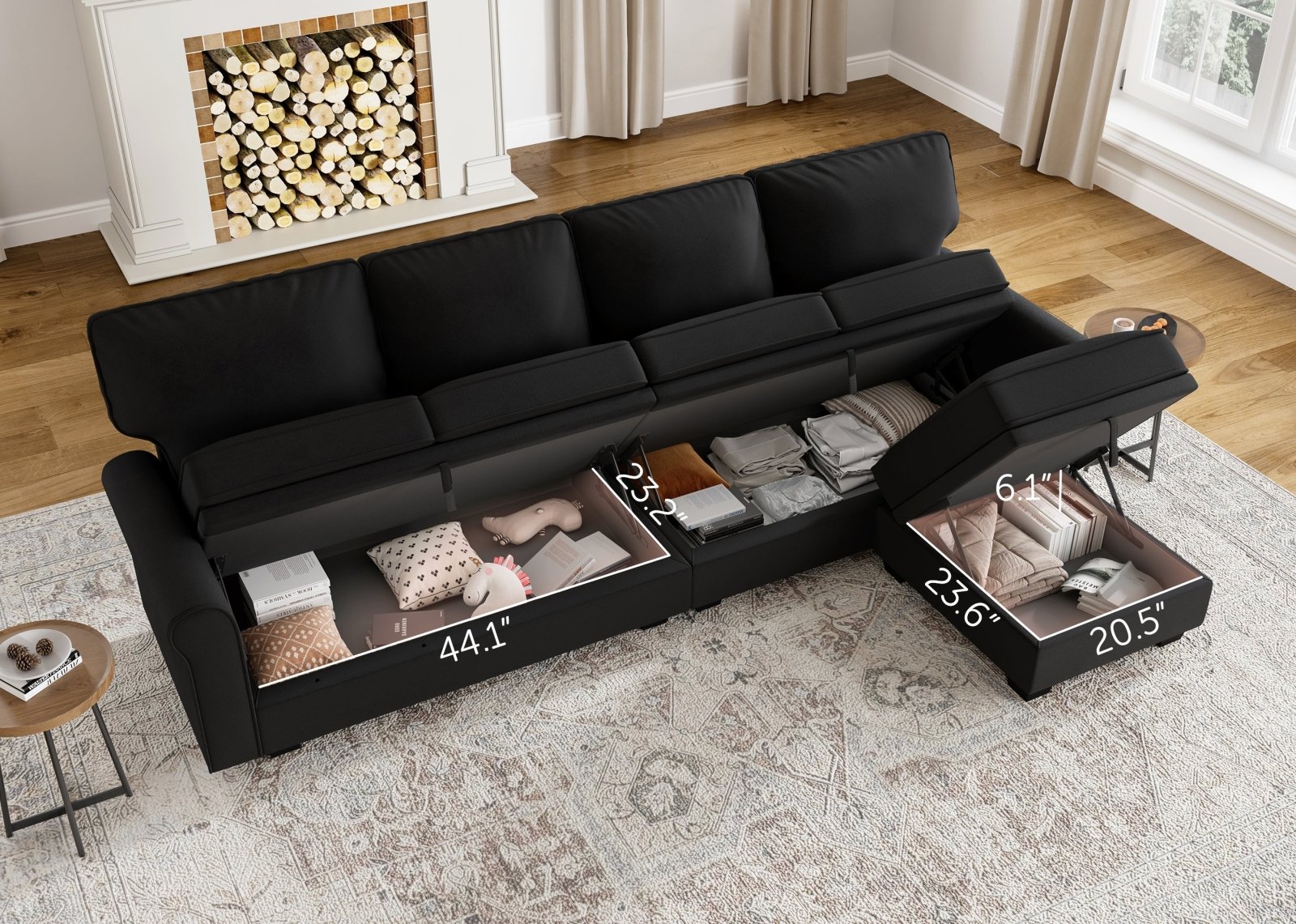 HONBAY 1-Piece Velvet Convertible Sectional Ottoman