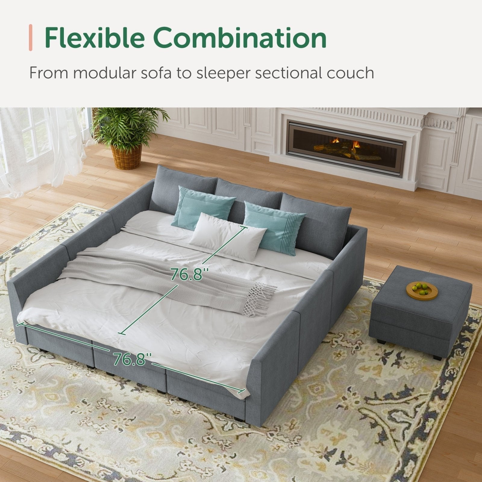 HONBAY 9-Piece Polyester Modular Sectional With Storage Seat #Color_Bluish Grey