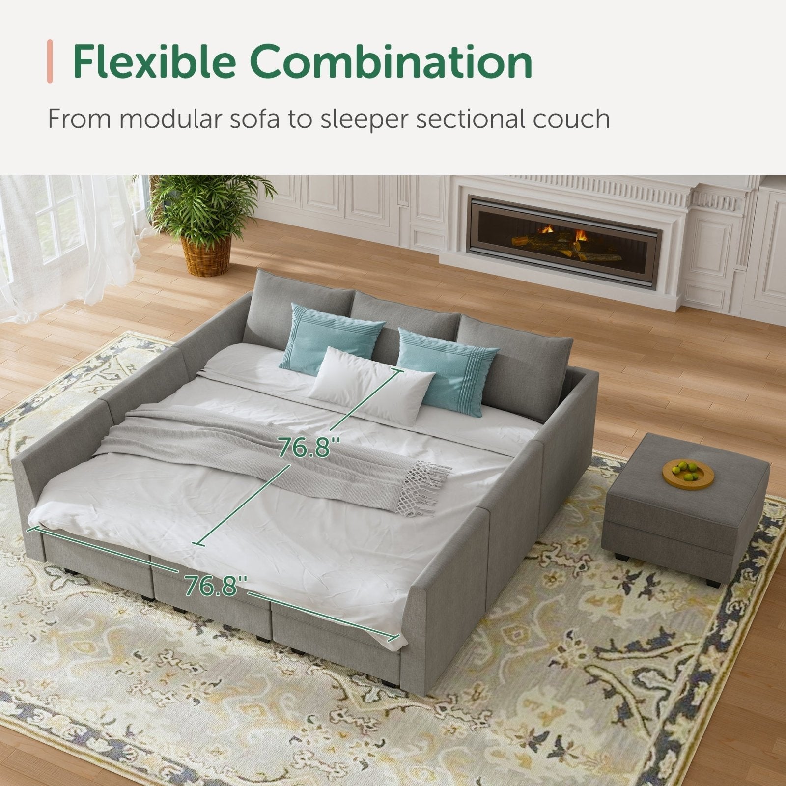 HONBAY 9-Piece Polyester Modular Sectional With Storage Seat #Color_Grey