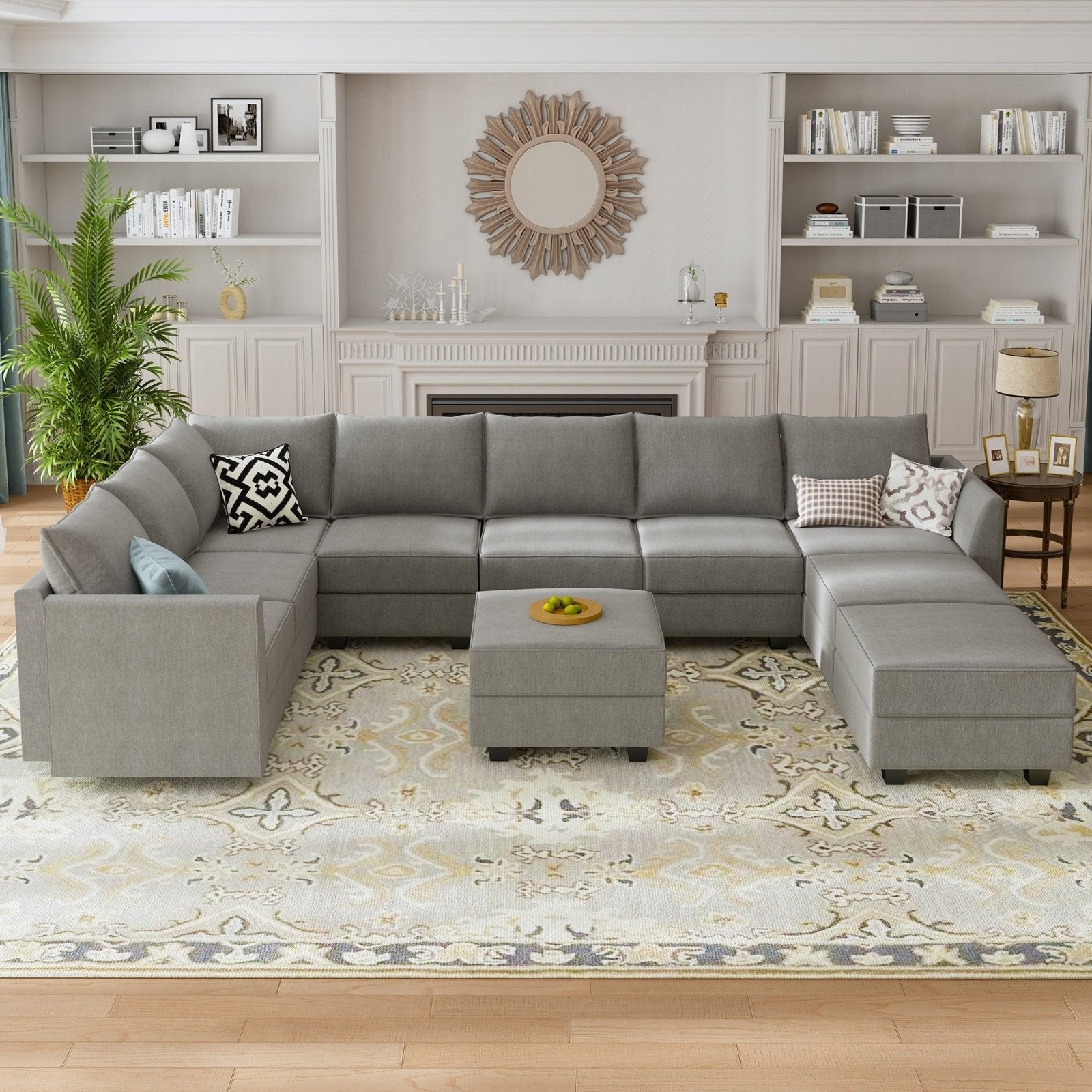 HONBAY 9-Piece Polyester Modular Sectional With Storage Seat #Color_Grey