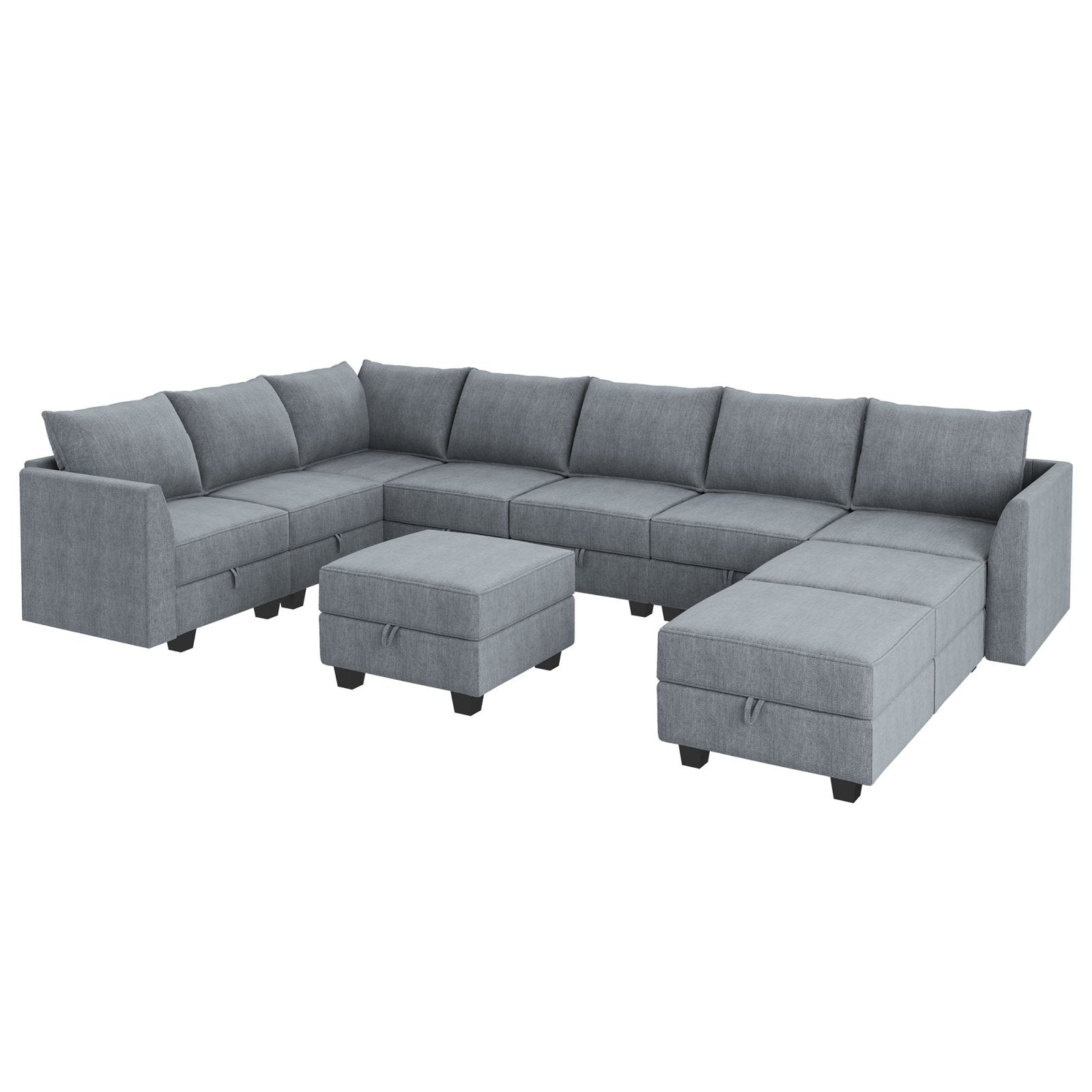 HONBAY 9-Piece Polyester Modular Sectional With Storage Seat #Color_Bluish Grey