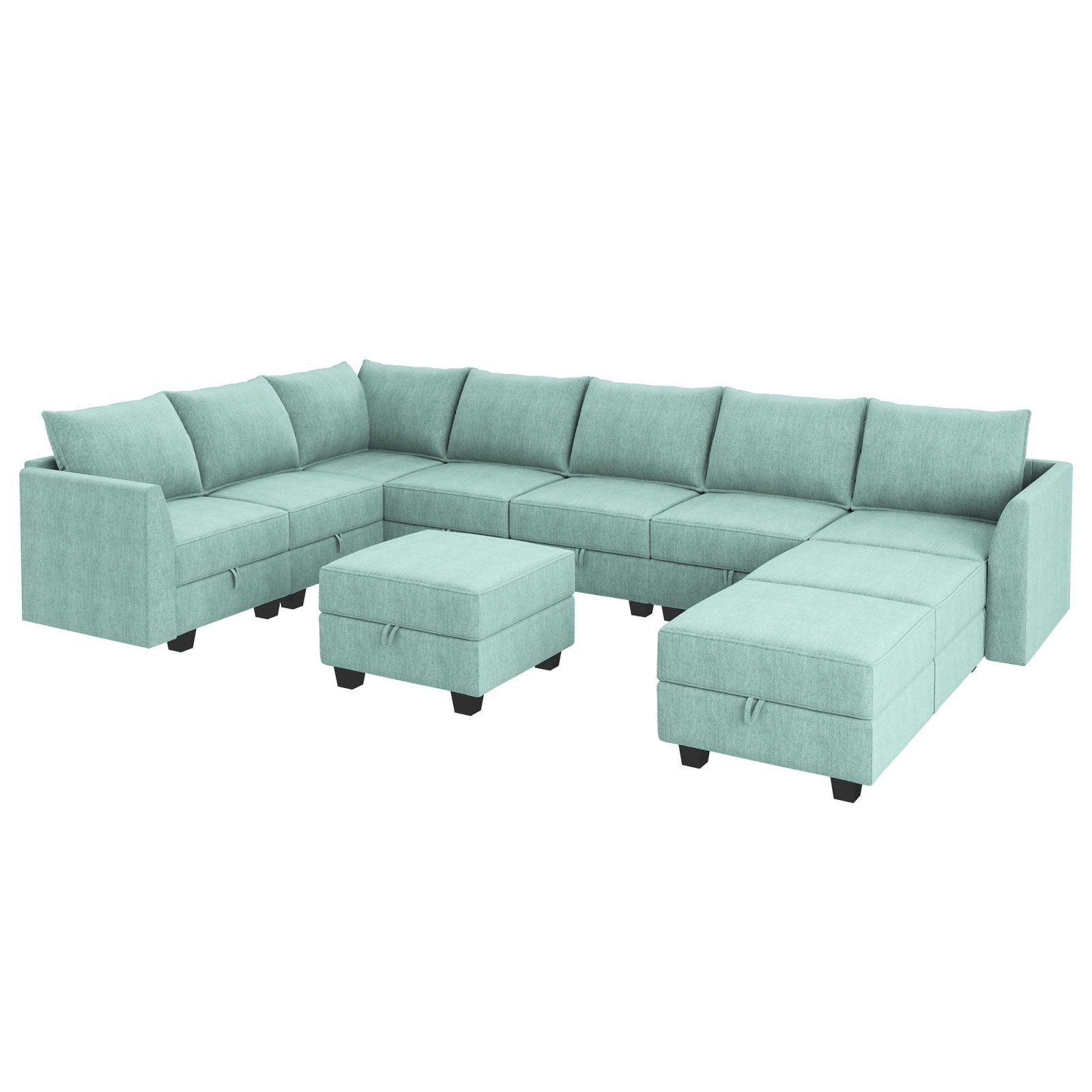 HONBAY 9-Piece Polyester Modular Sectional With Storage Seat #Color_Aqua Blue