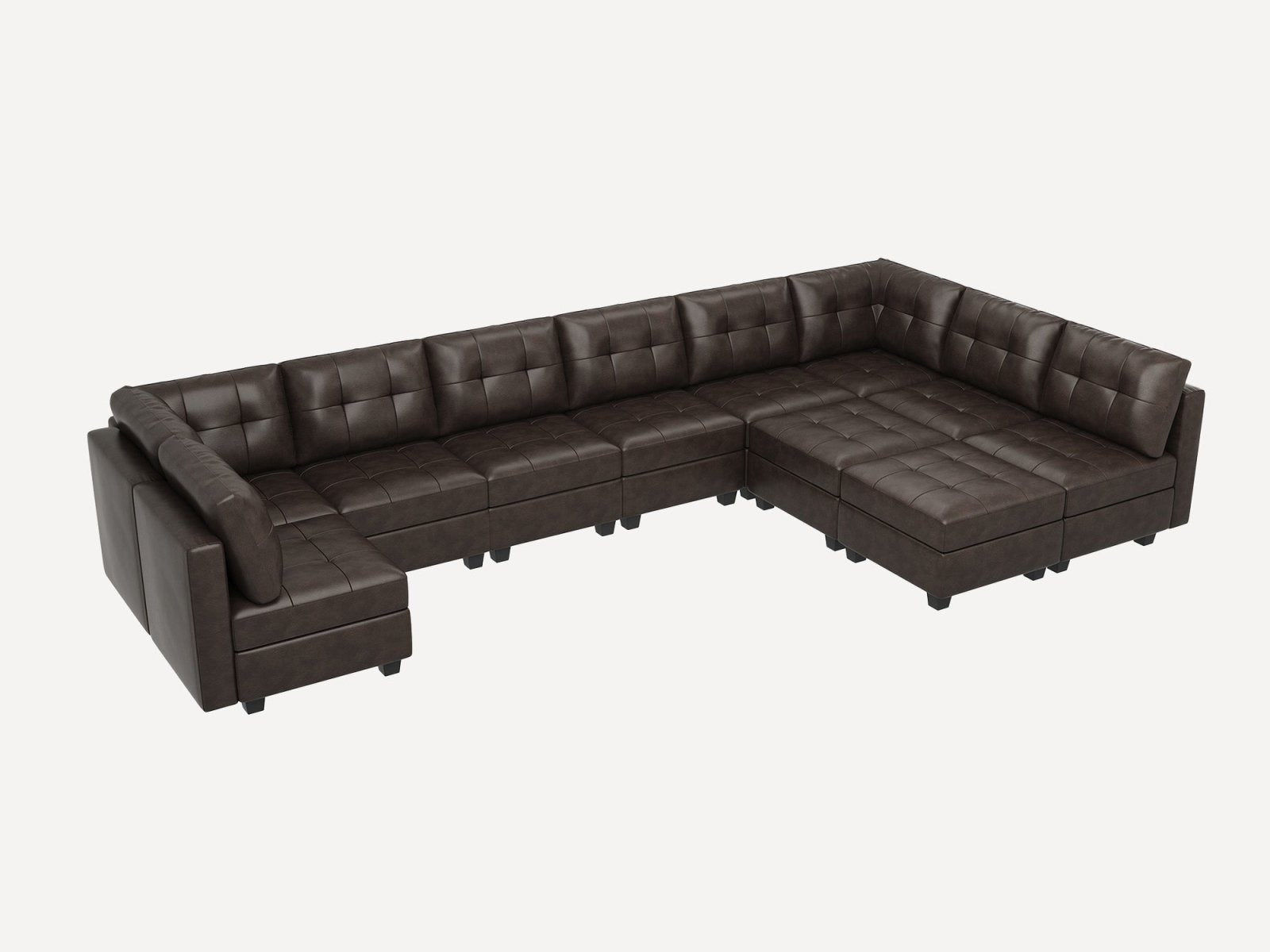 HONBAY 11-Piece Faux Leather Modular Sleeper Sectional Sofa With Storage Seat