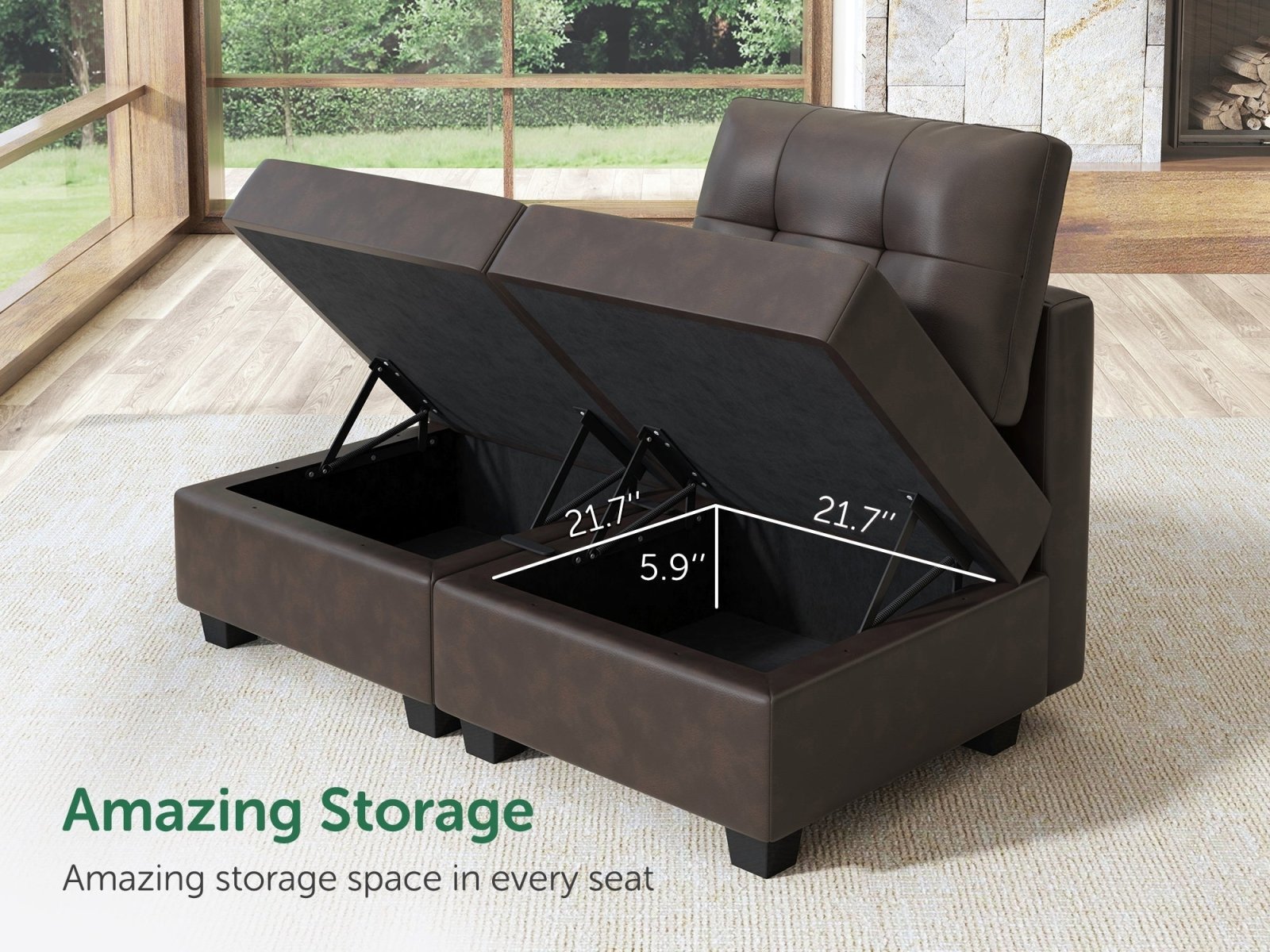 HONBAY 11-Piece Faux Leather Modular Sleeper Sectional Sofa With Storage Seat