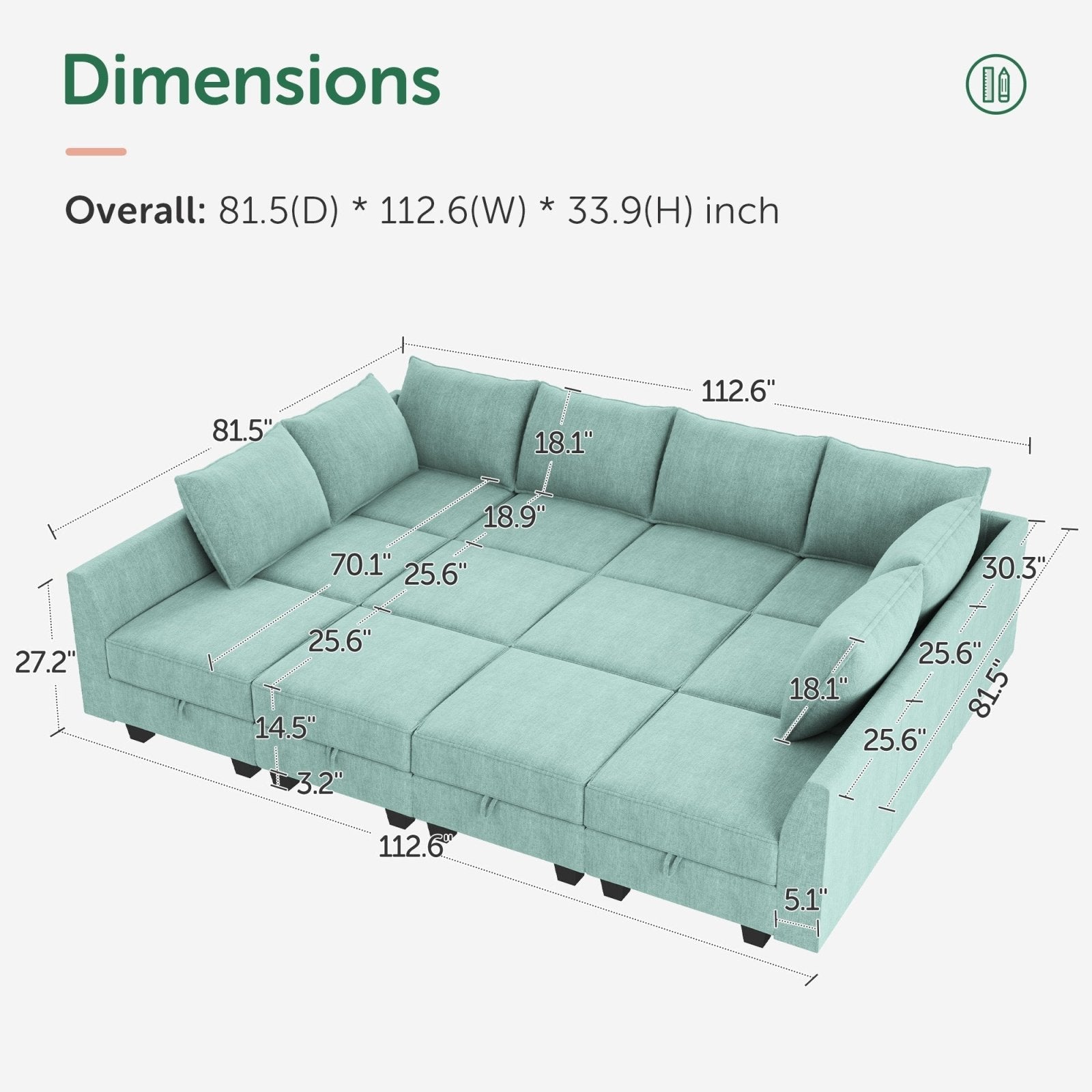 HONBAY 12-Piece Polyester Modular Sectional Sofa With Storage Seat