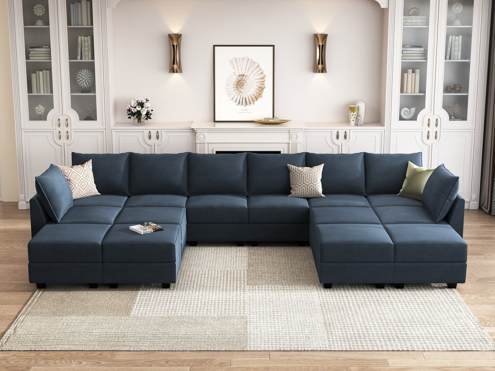 HONBAY 14-Piece Velvet Modular Sleeper Sectional Sofa With Storage Seat