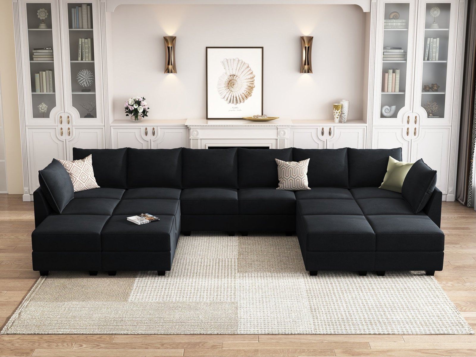 HONBAY 14-Piece Velvet Modular Sleeper Sectional Sofa With Storage Seat