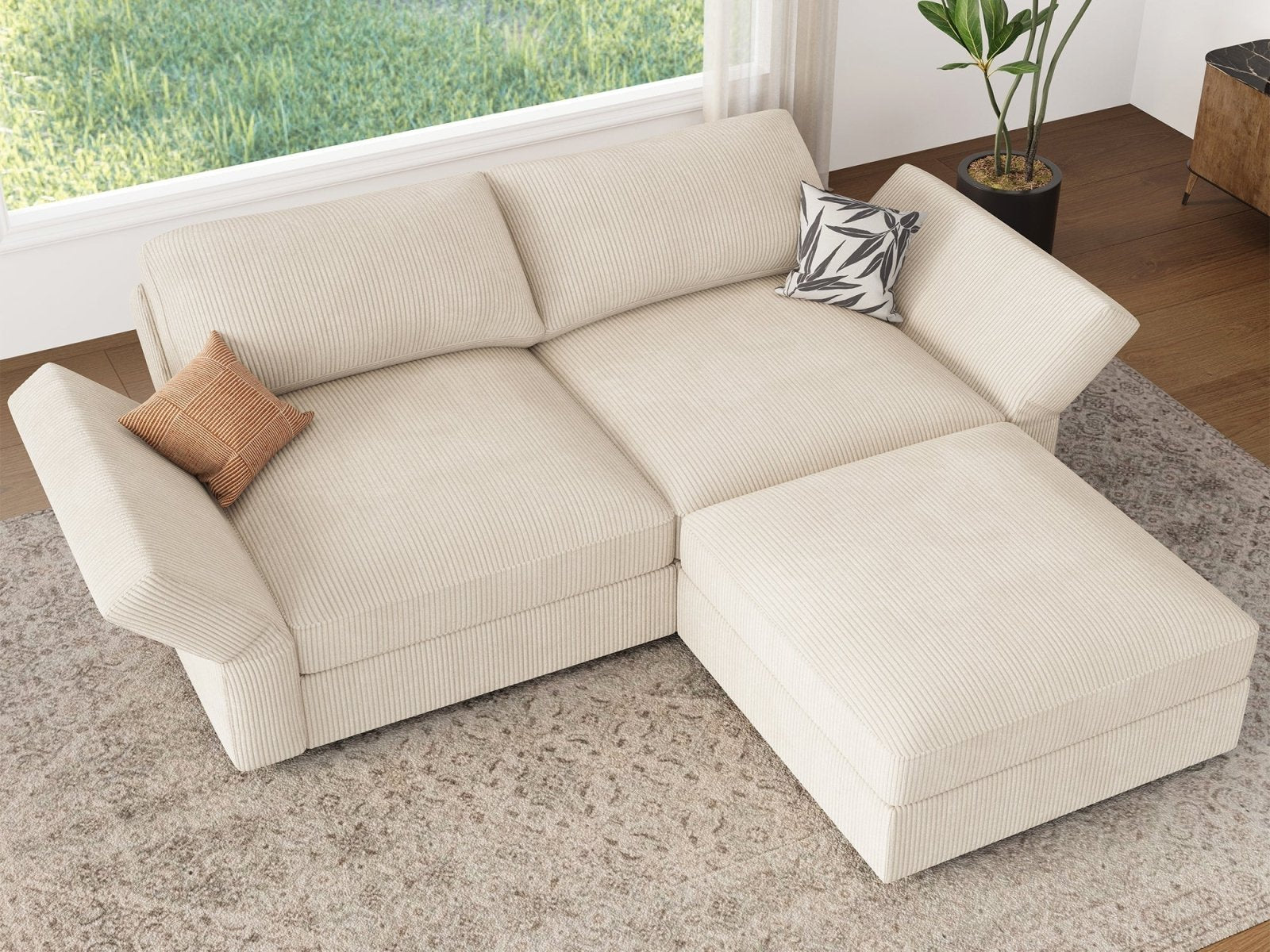 HONBAY 3-Piece Corduroy Modular Sectional Cloud Sofa With Oversized Storage Seat