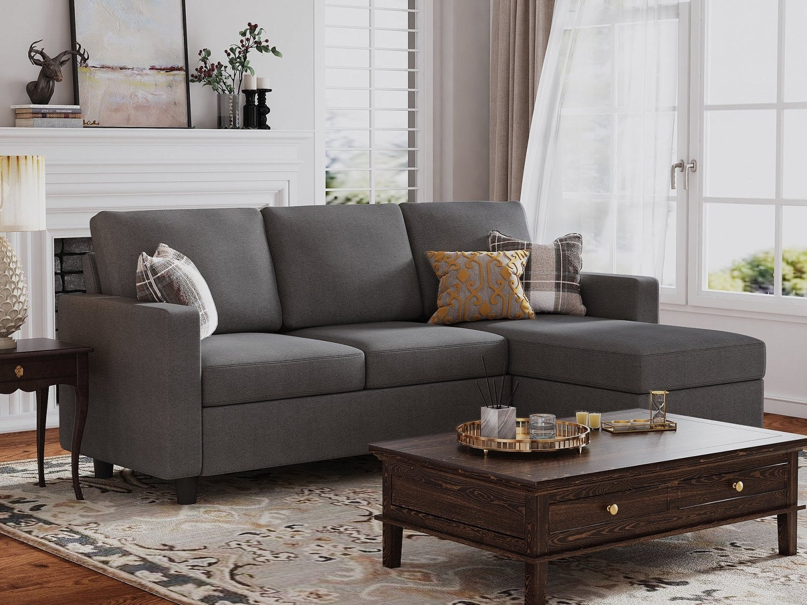 HONBAY 3-Piece Polyester Convertible Sectional Sofa