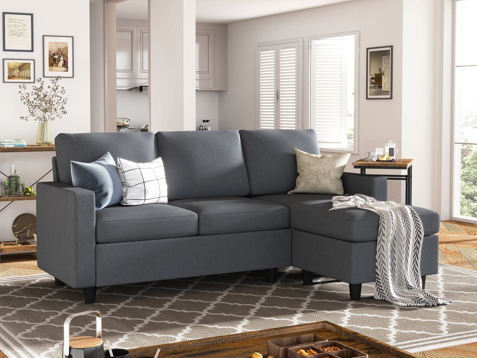 HONBAY 3-Piece Polyester Convertible Sectional Sofa