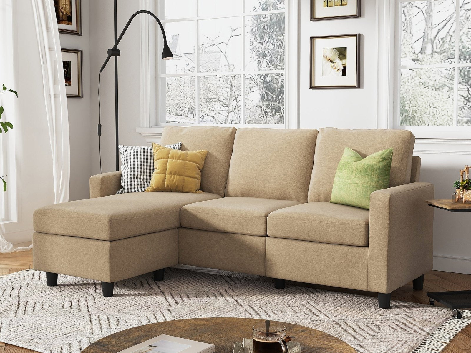 HONBAY 3-Piece Polyester Convertible Sectional Sofa