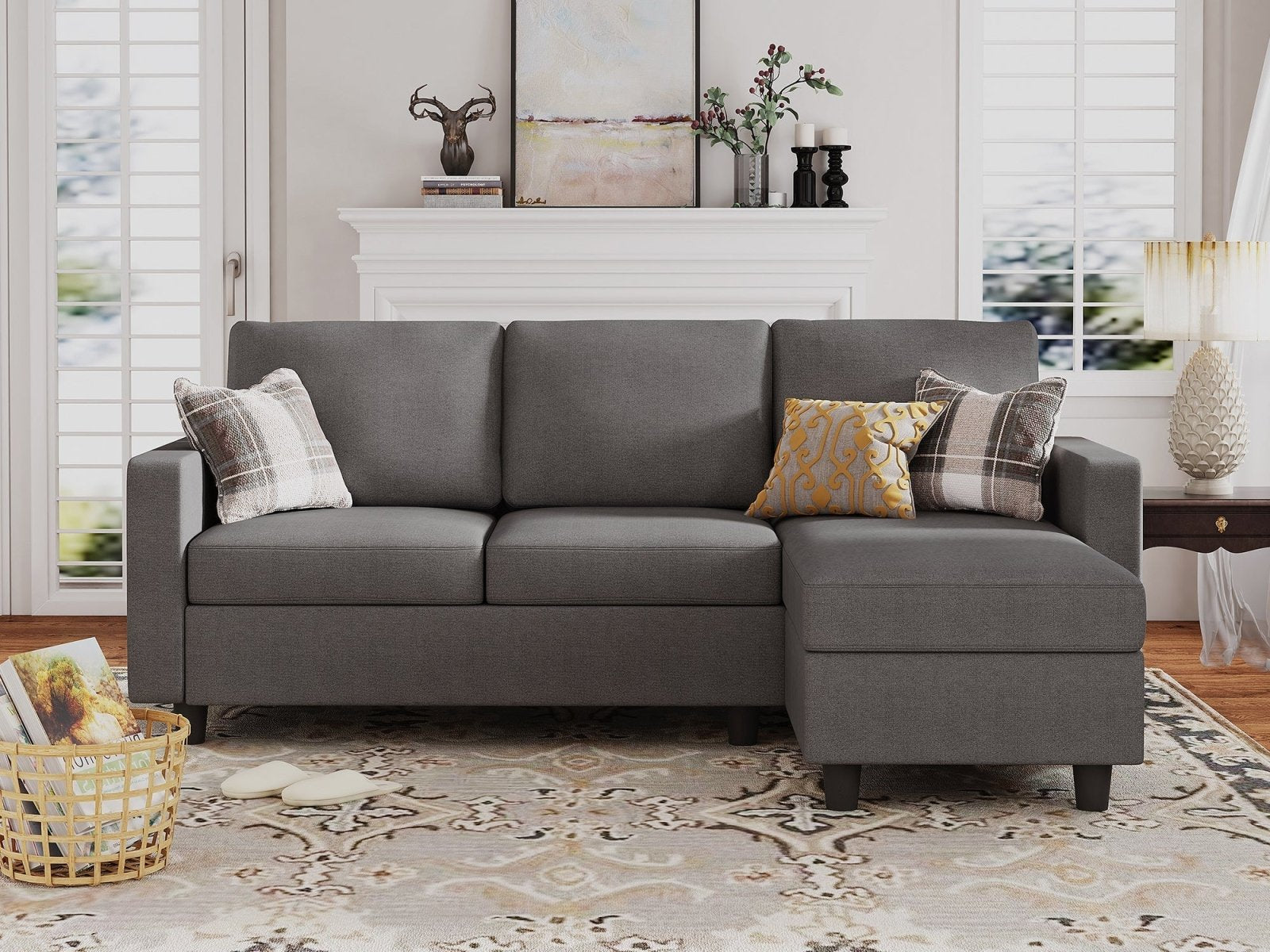 HONBAY 3-Piece Polyester Convertible Sectional Sofa