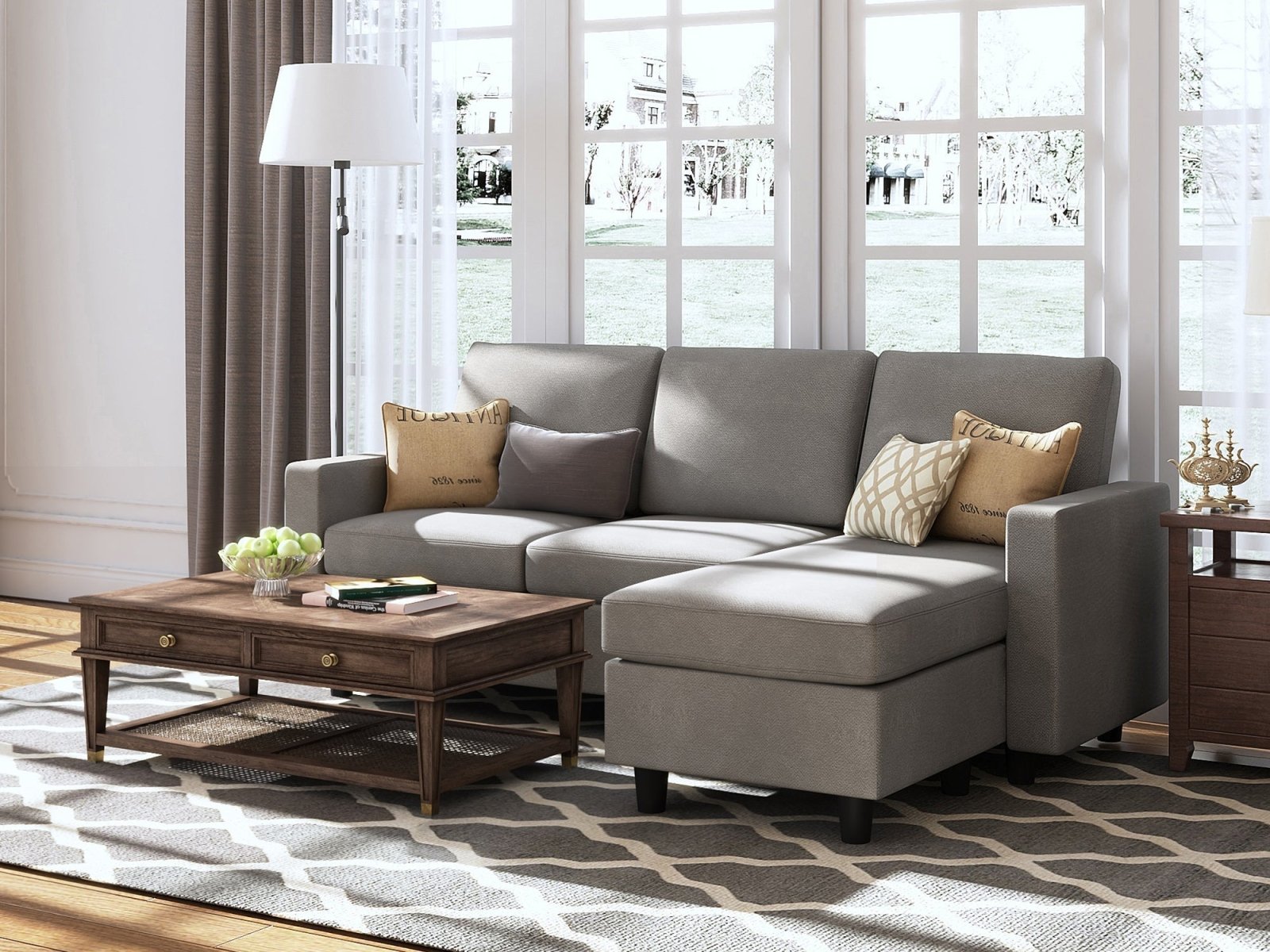 HONBAY 3-Piece Polyester Convertible Sectional Sofa