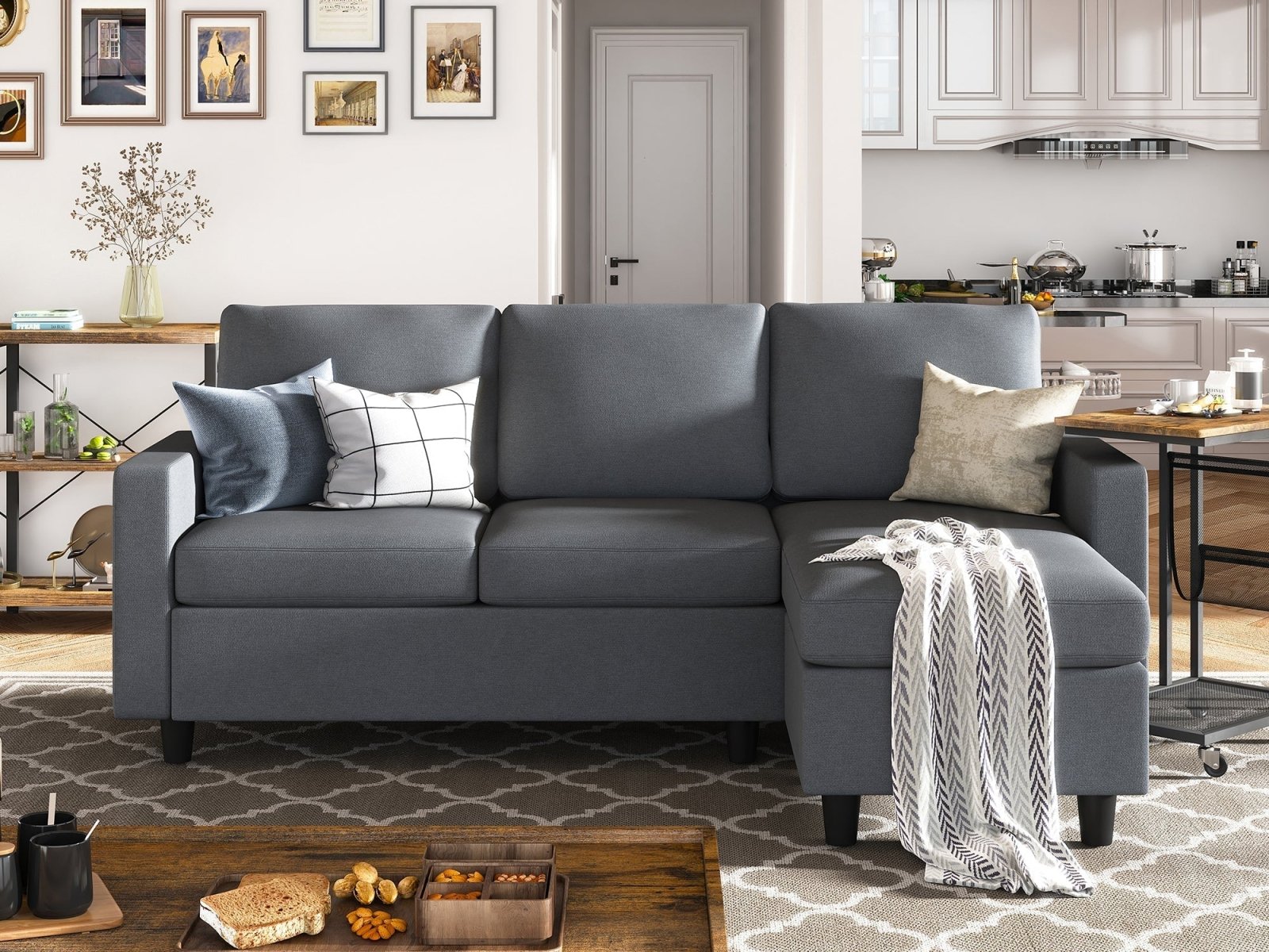 HONBAY 3-Piece Polyester Convertible Sectional Sofa