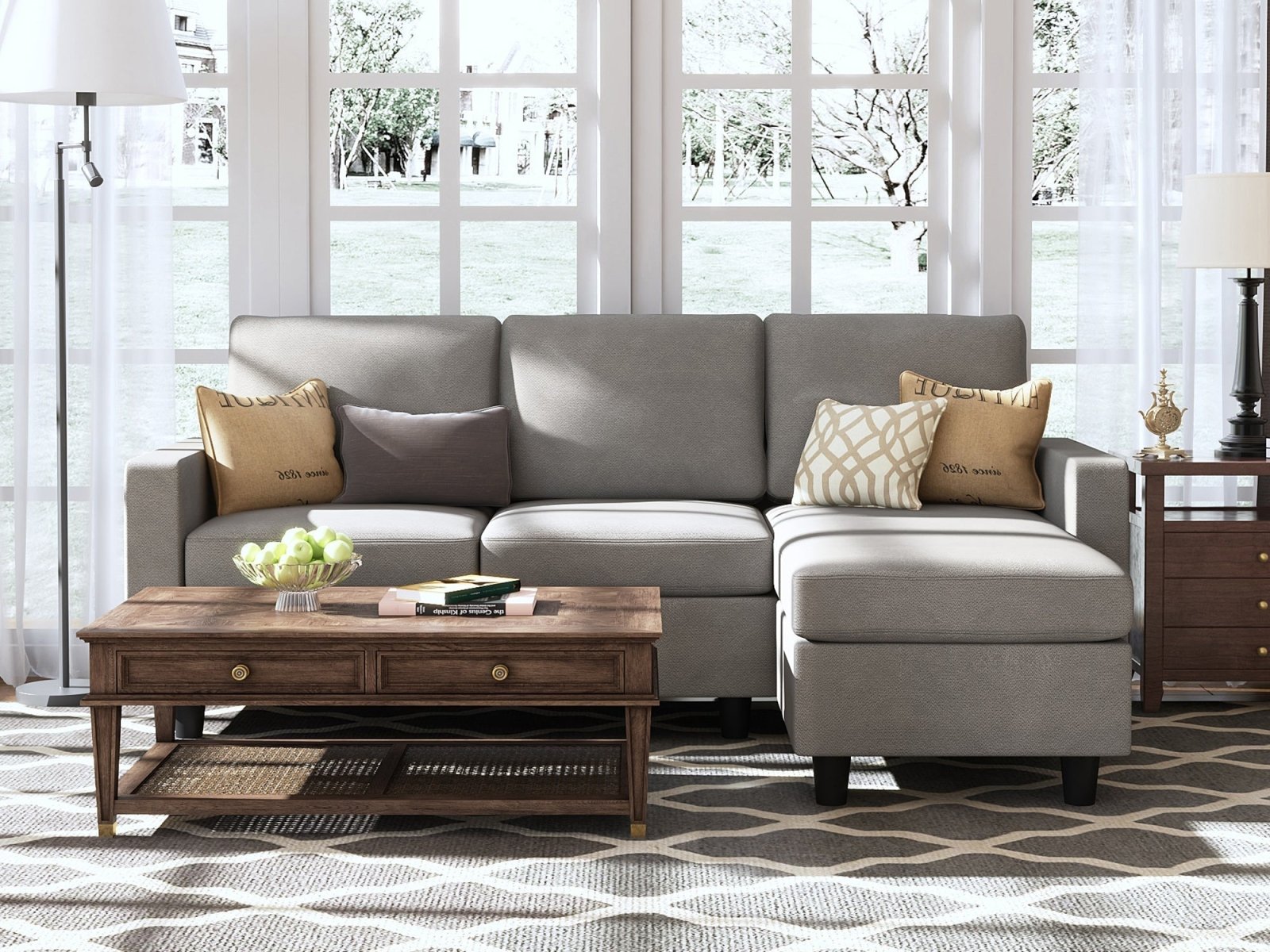 HONBAY 3-Piece Polyester Convertible Sectional Sofa