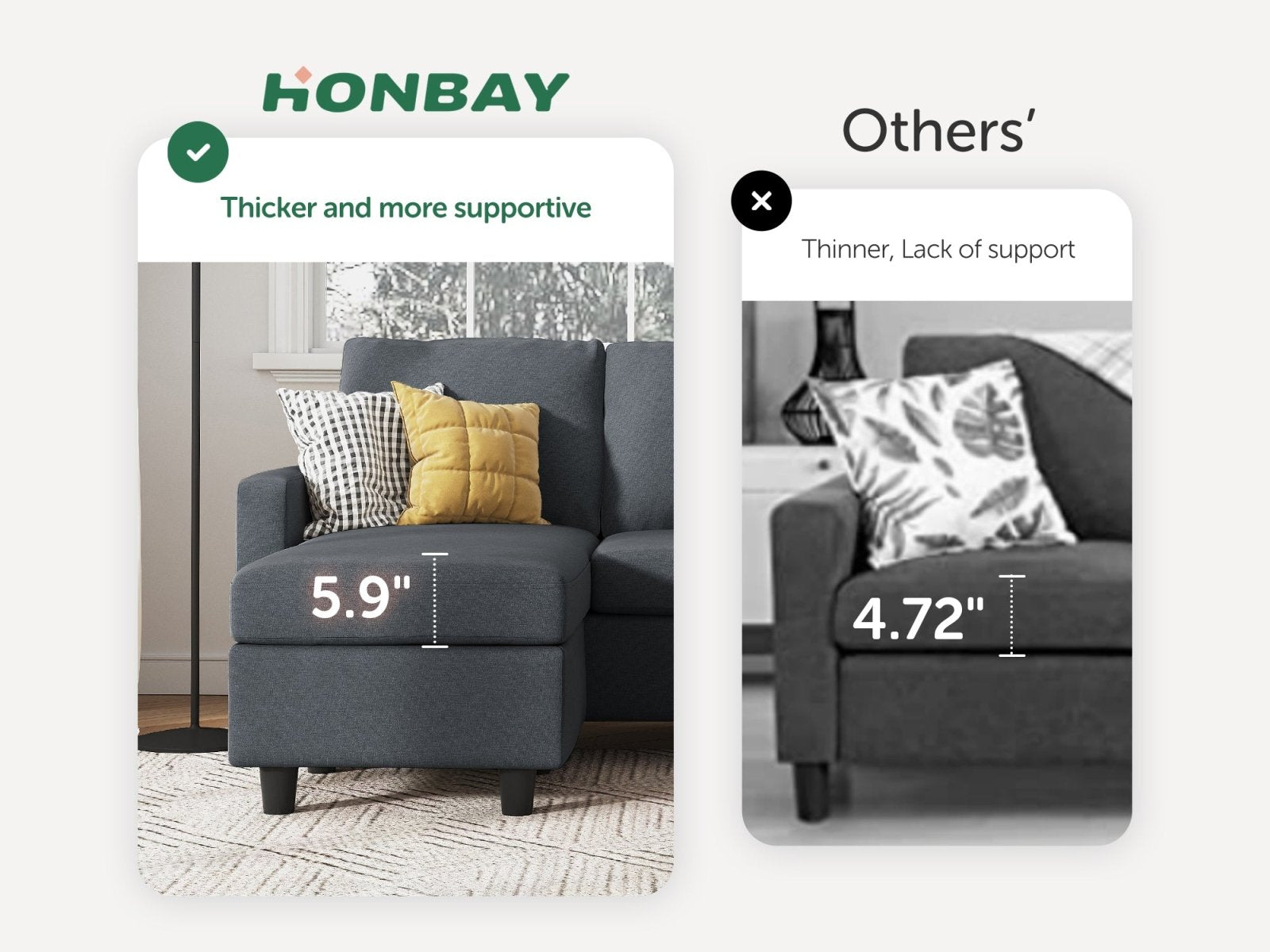HONBAY 3-Piece Polyester Convertible Sectional Sofa