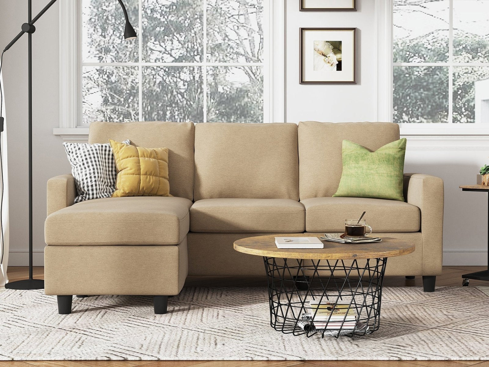 HONBAY 3-Piece Polyester Convertible Sectional Sofa