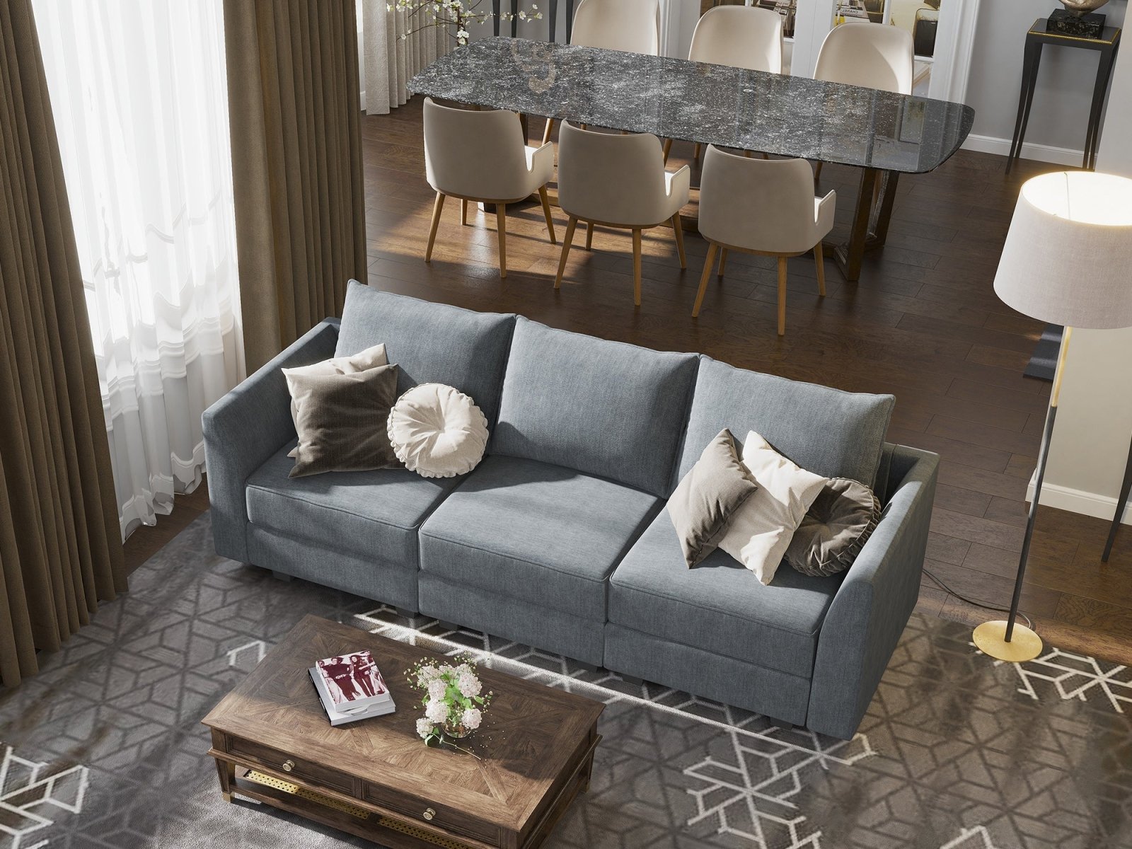 HONBAY 3-Seat Modular Sofa with Storage#Color_Bluish Grey