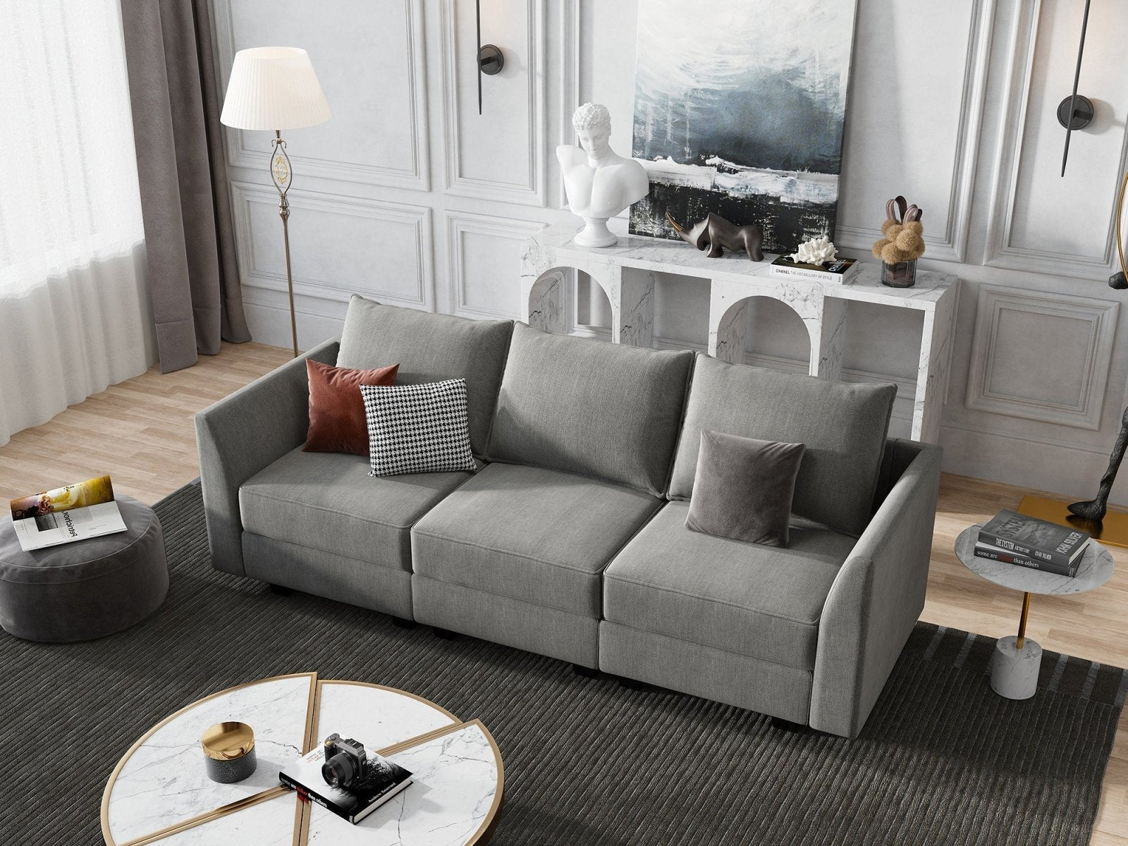 HONBAY 3-Seat Modular Sofa with Storage#Color_Grey