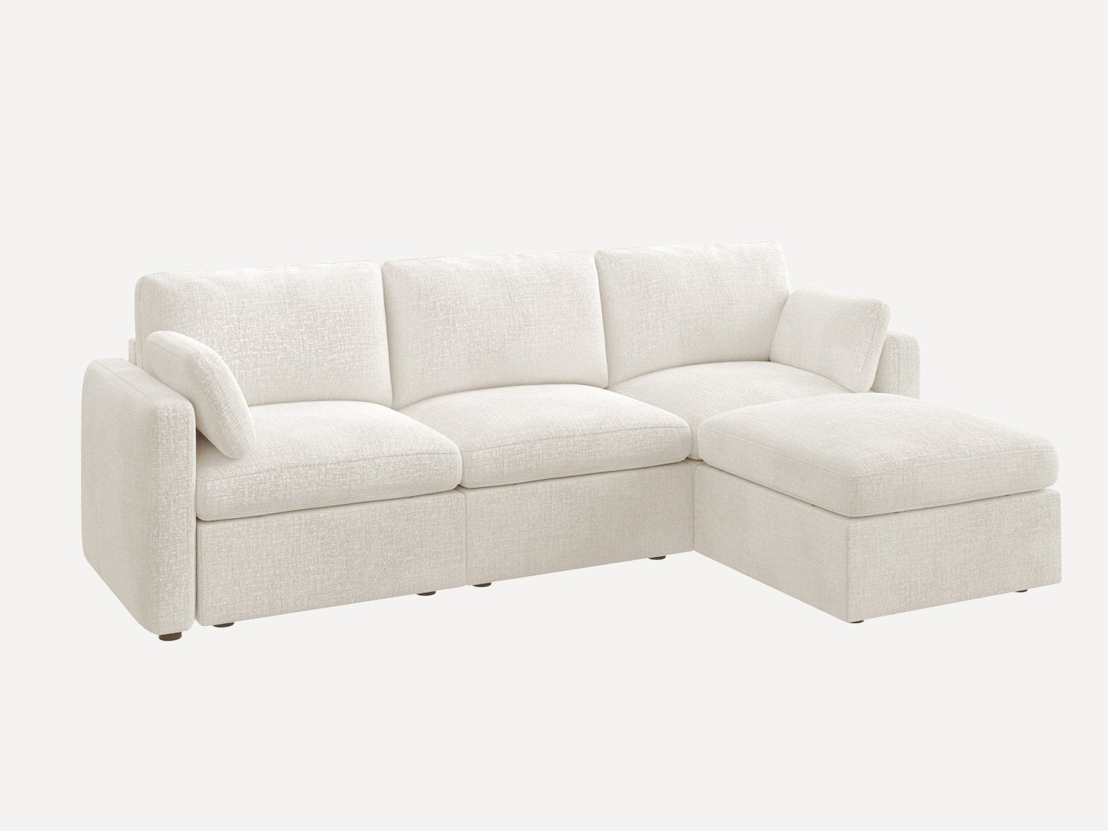 Vliekcy Oversized Modular Sectional Sofa, 94.4 Inch L Shaped Couch Set For Living Room, 2-Seater Comfy Chenille Cloud Couches With Movable Ottoman, Square Handrail, White