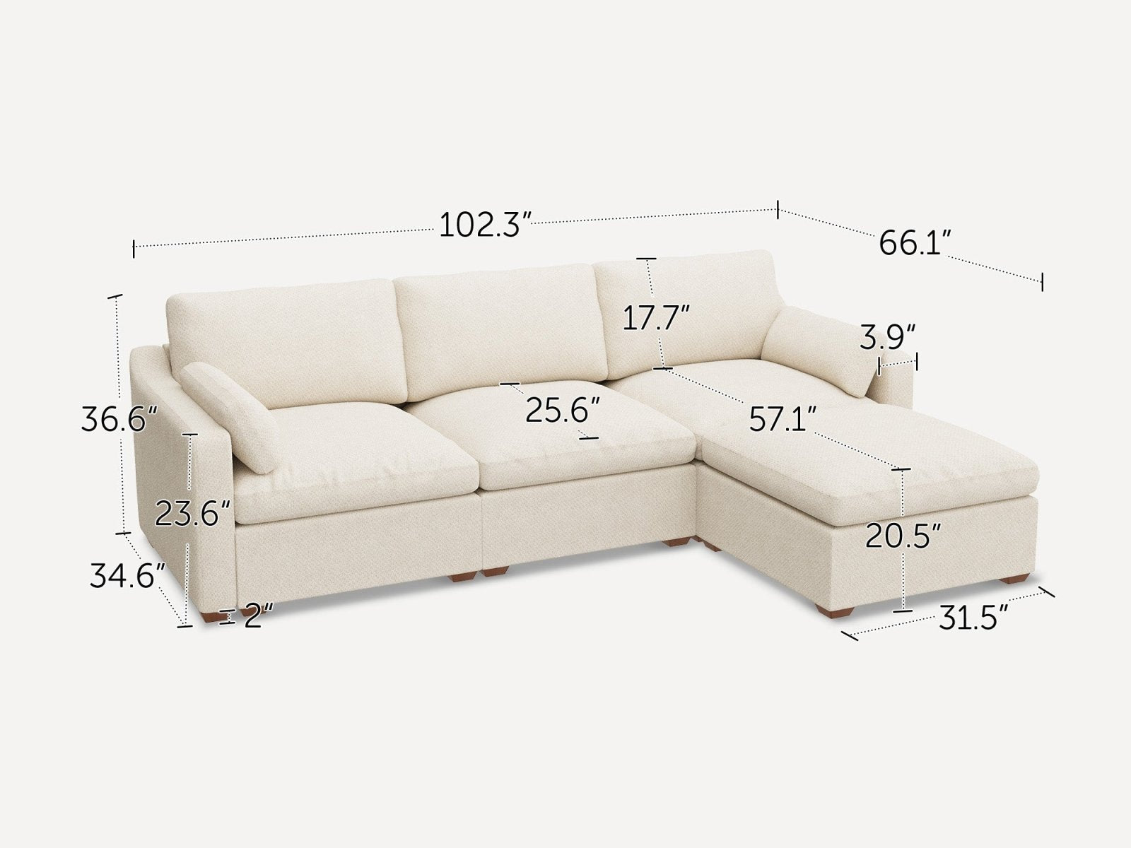 HONBAY 4-Piece Oversized Cloud Down-Filled Chenille Modular L-Shaped Sectional Sofa
#Color_Beige