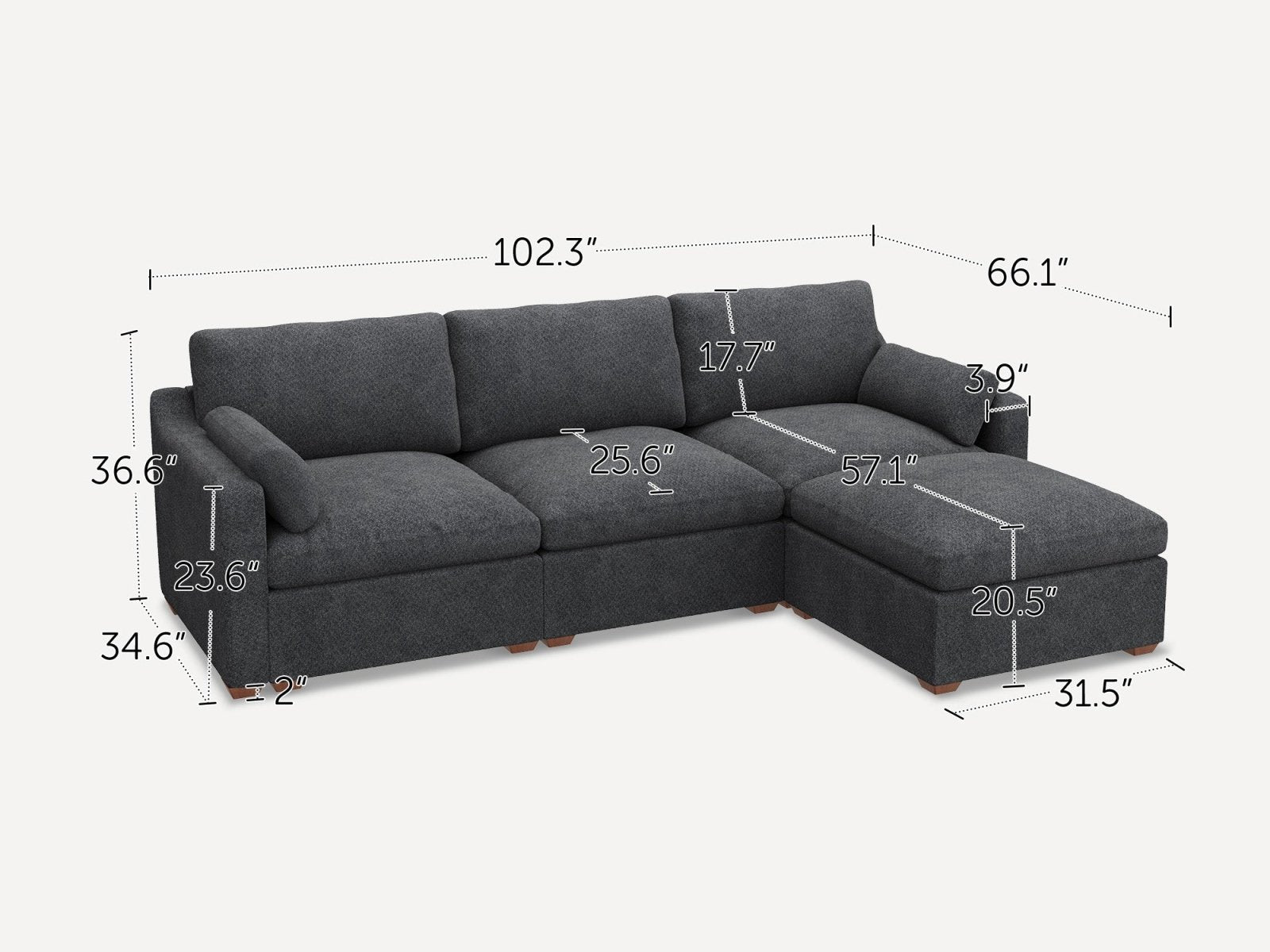 HONBAY 4-Piece Oversized Cloud Down-Filled Chenille Modular L-Shaped Sectional Sofa
#Color_Dark Grey