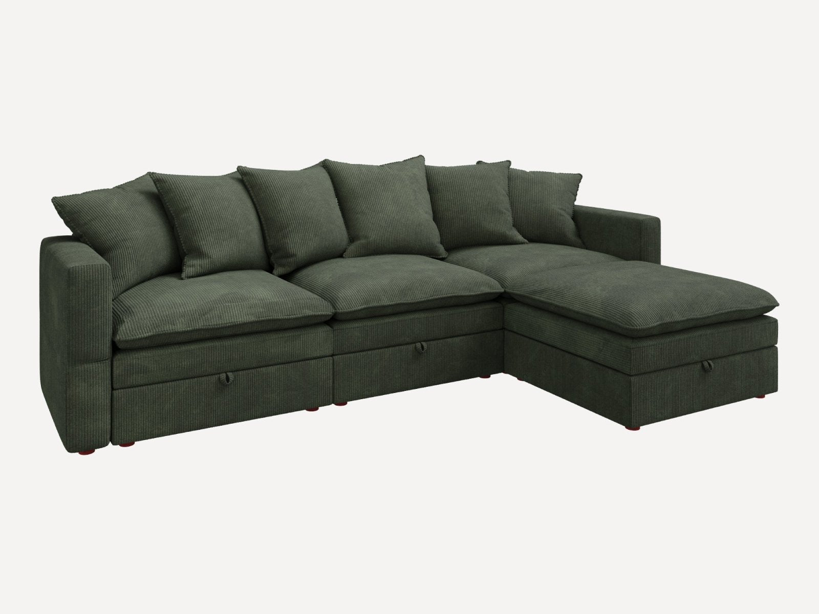 HONBAY 4-Piece Plush double-layer Cushion Corduroy Modular L-Shaped Sectional Cloud Sofa
#Color_Corduroy Green