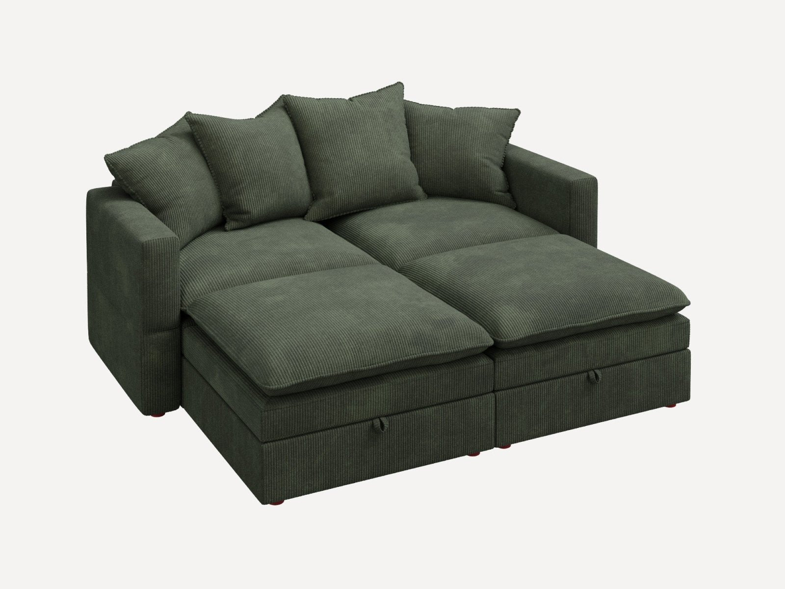 HONBAY 4-Piece Plush double-layer Cushion Corduroy Modular Sleeper Sectional Cloud Sofa
#Color_Corduroy Green
