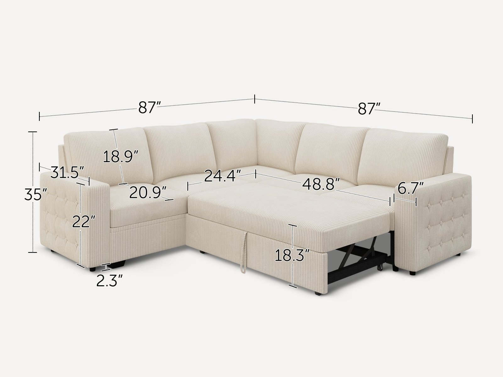 5-Piece Corduroy U-Shaped Sleeper Sectional
#Color_Corduroy Beige