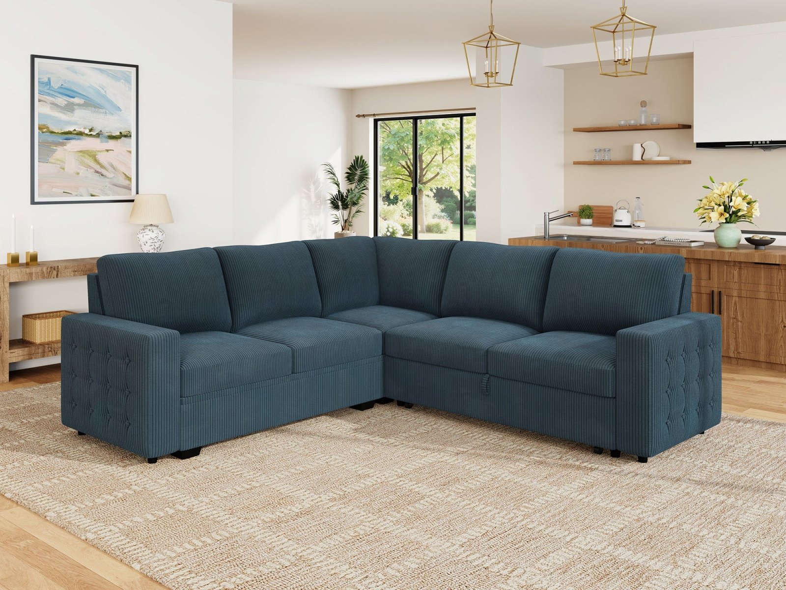 5-Piece Corduroy U-Shaped Sleeper Sectional
#Color_Corduroy Blue