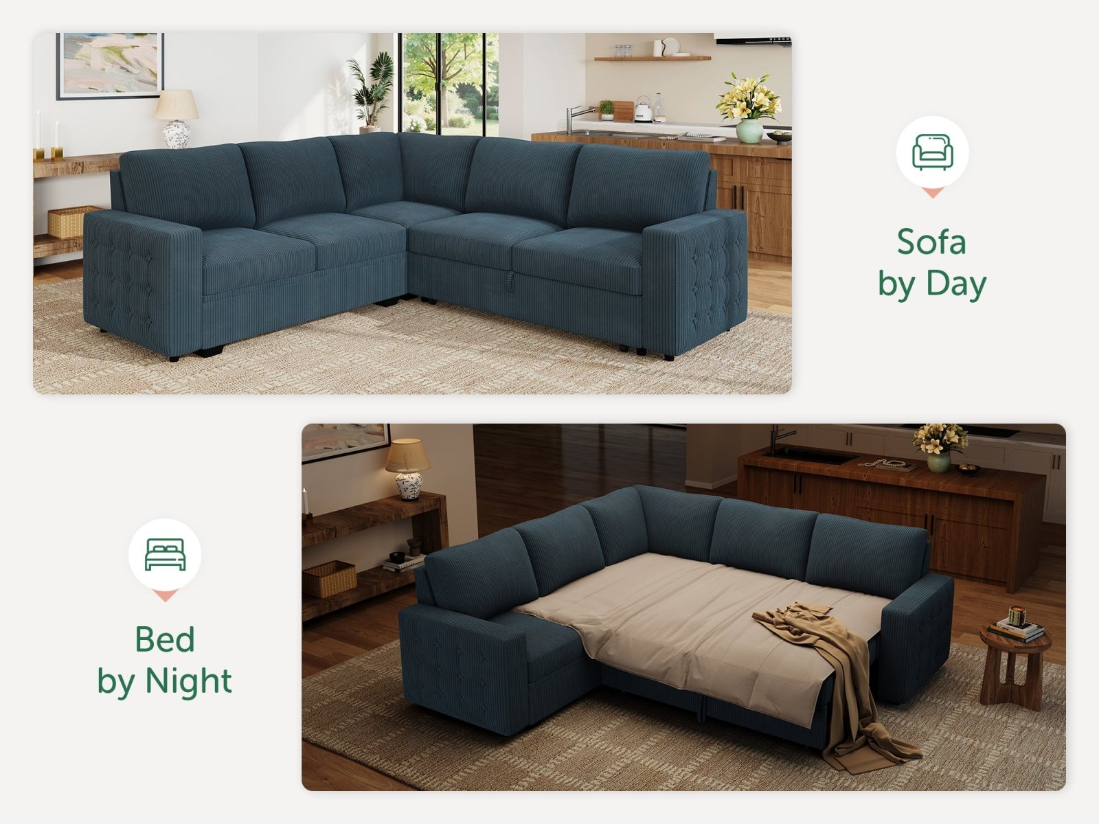 5-Piece Corduroy U-Shaped Sleeper Sectional
#Color_Corduroy Blue