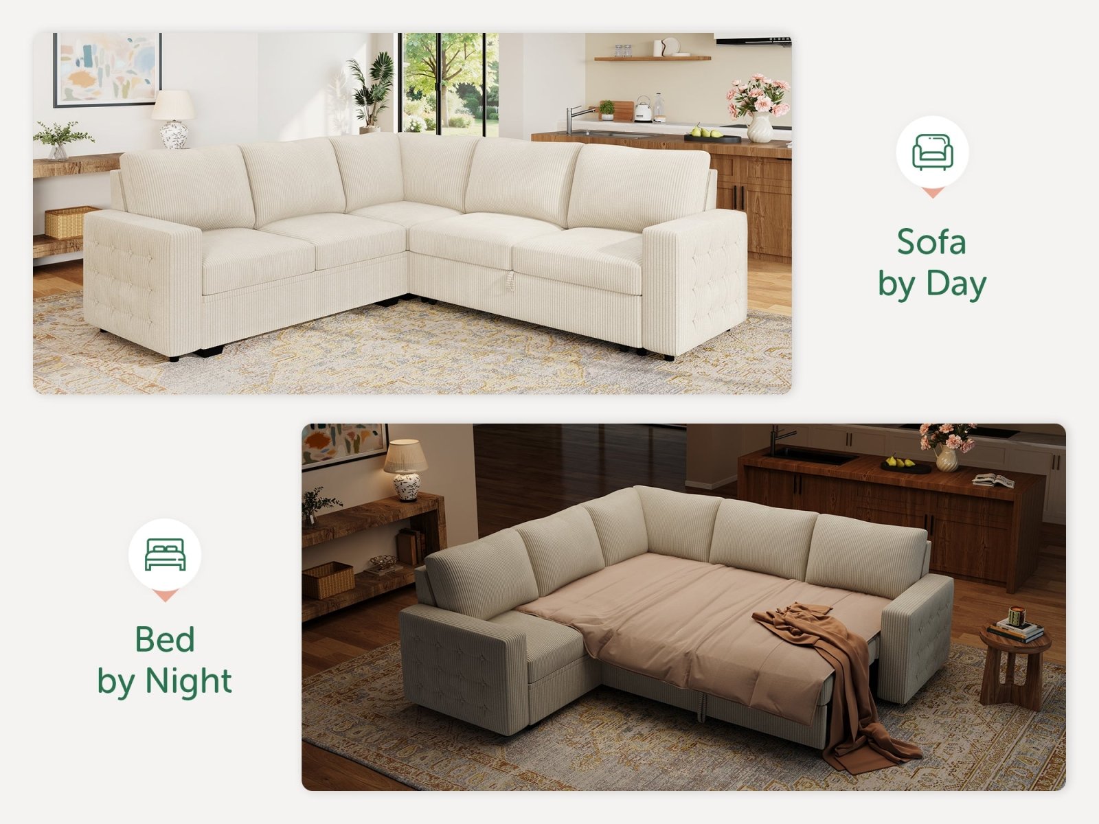 5-Piece Corduroy U-Shaped Sleeper Sectional
#Color_Corduroy Beige