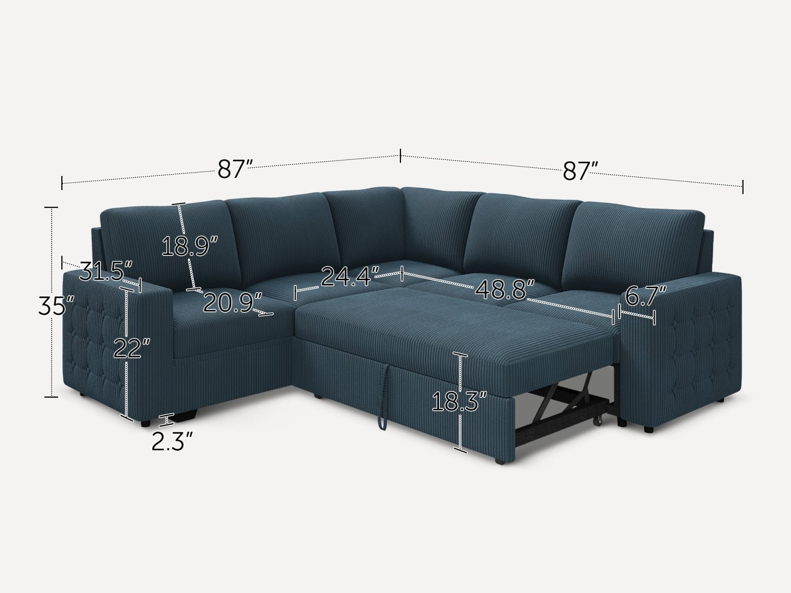 5-Piece Corduroy U-Shaped Sleeper Sectional
#Color_Corduroy Blue