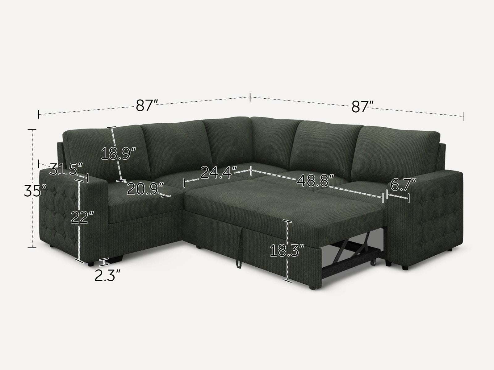 5-Piece Corduroy U-Shaped Sleeper Sectional
#Color_Corduroy Green