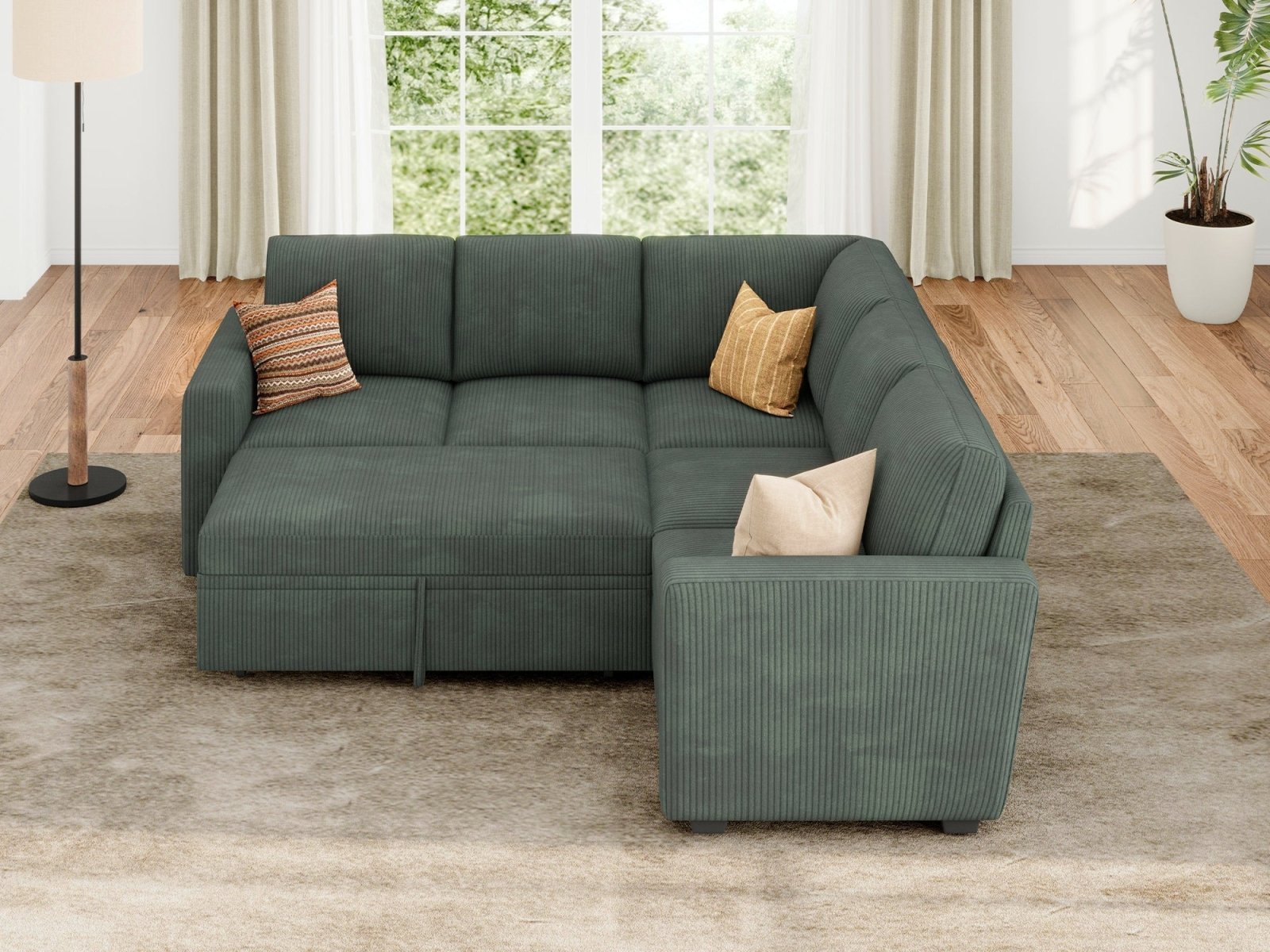 Corduroy Modular Sleeper Sectional Sofa #Color_Corduroy Green