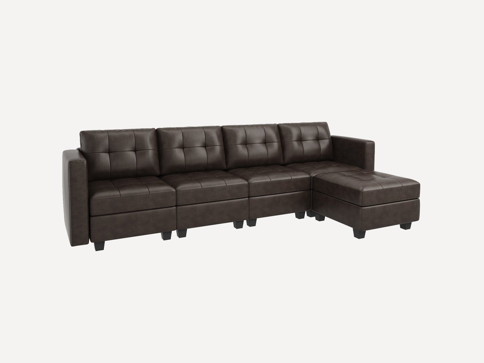 HONBAY 5-Piece Faux Leather Modular Sectional Sofa With Storage Seat