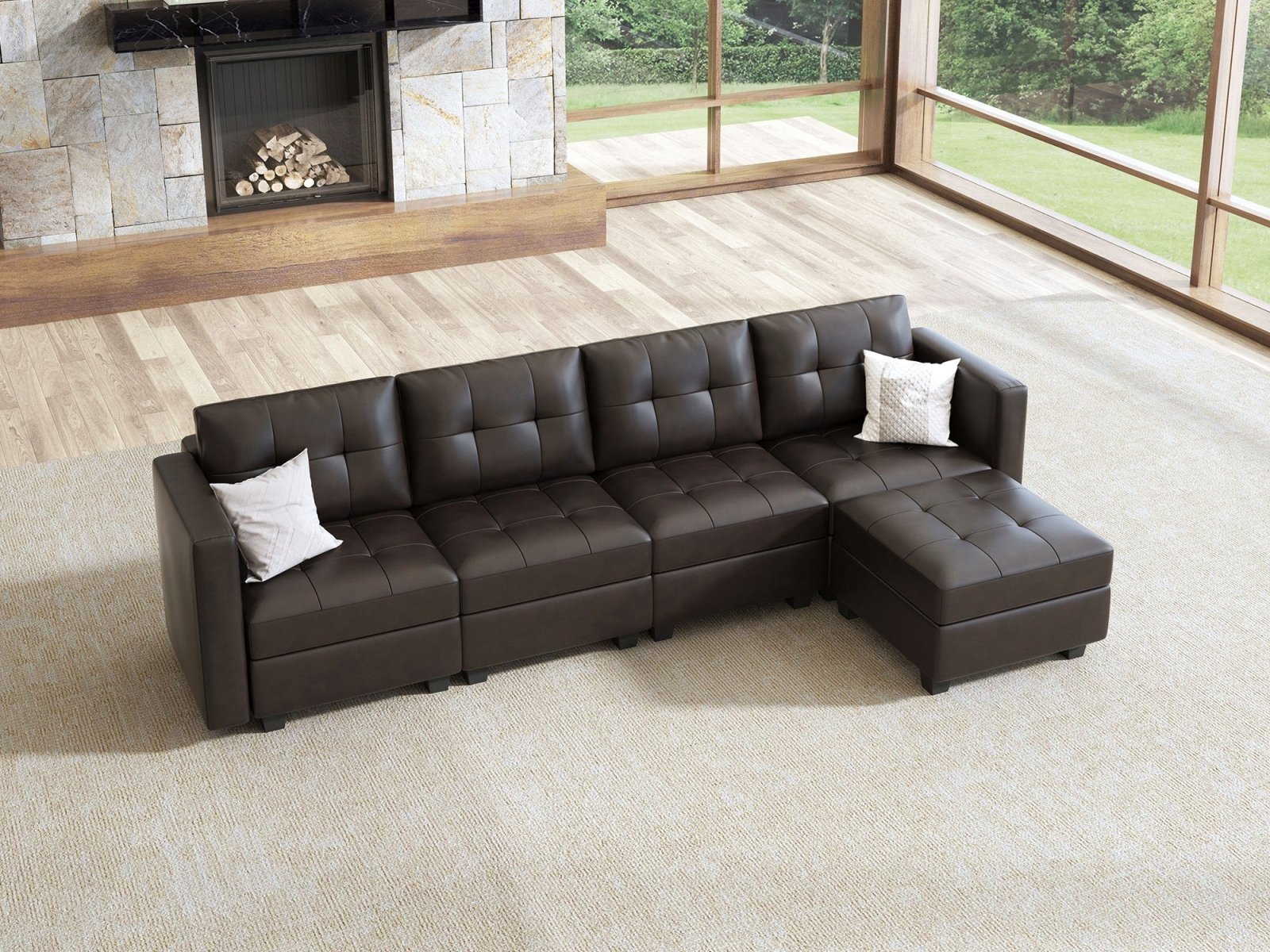 HONBAY 5-Piece Faux Leather Modular Sectional Sofa With Storage Seat