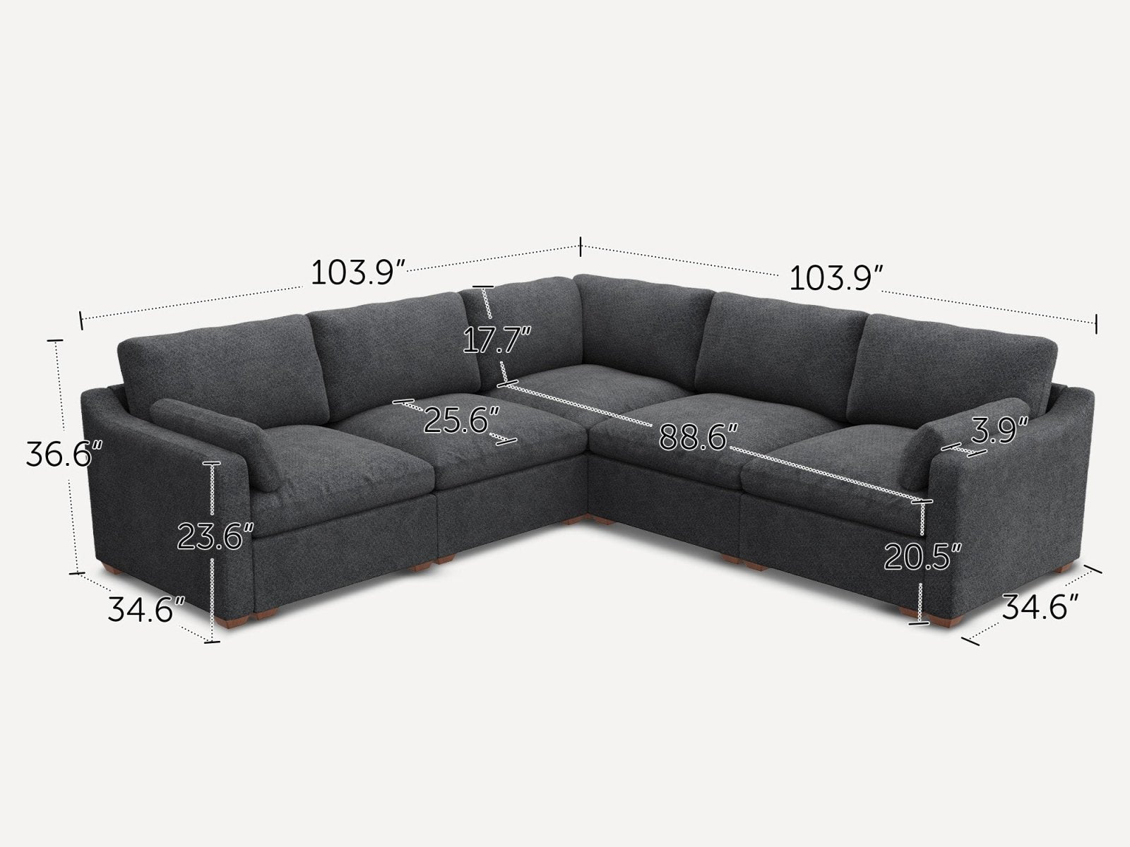 HONBAY 5-Piece Oversized Cloud Down-Filled Chenille Modular L-Shaped Sectional Sofa
#Color_Dark Grey