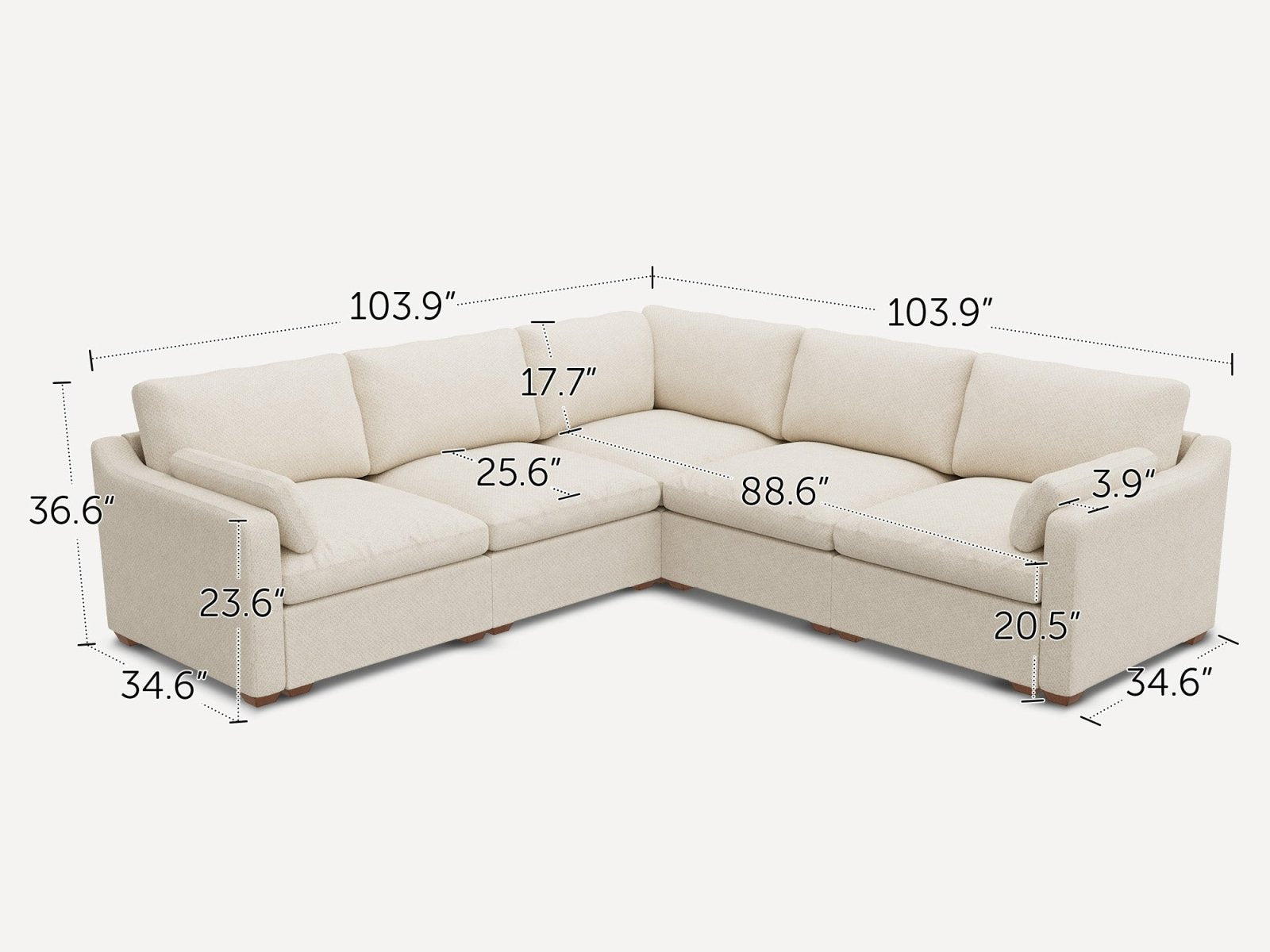 HONBAY 5-Piece Oversized Cloud Down-Filled Chenille Modular L-Shaped Sectional Sofa
#Color_Beige