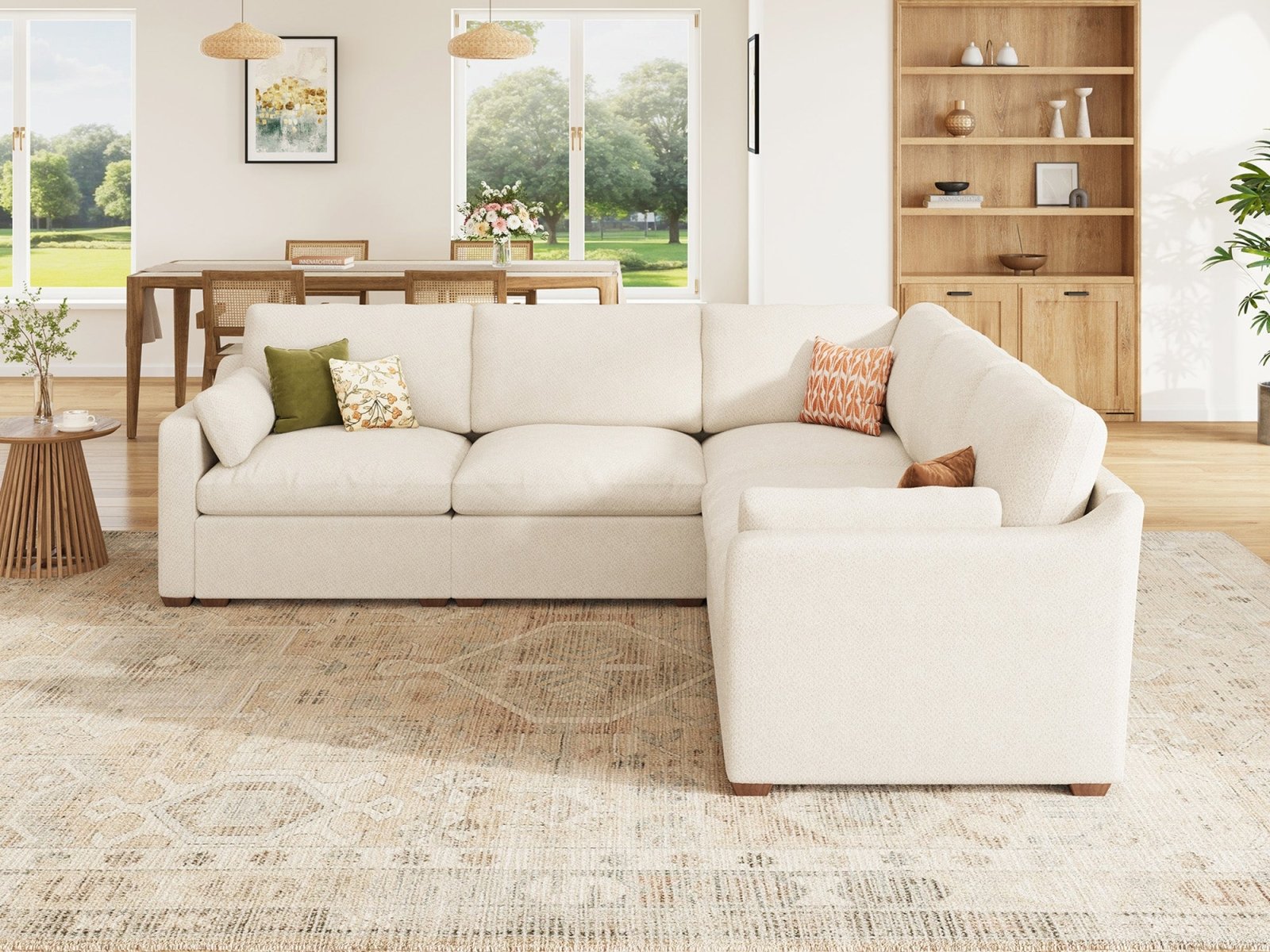 HONBAY 5-Piece Oversized Cloud Down-Filled Chenille Modular L-Shaped Sectional Sofa
#Color_Beige