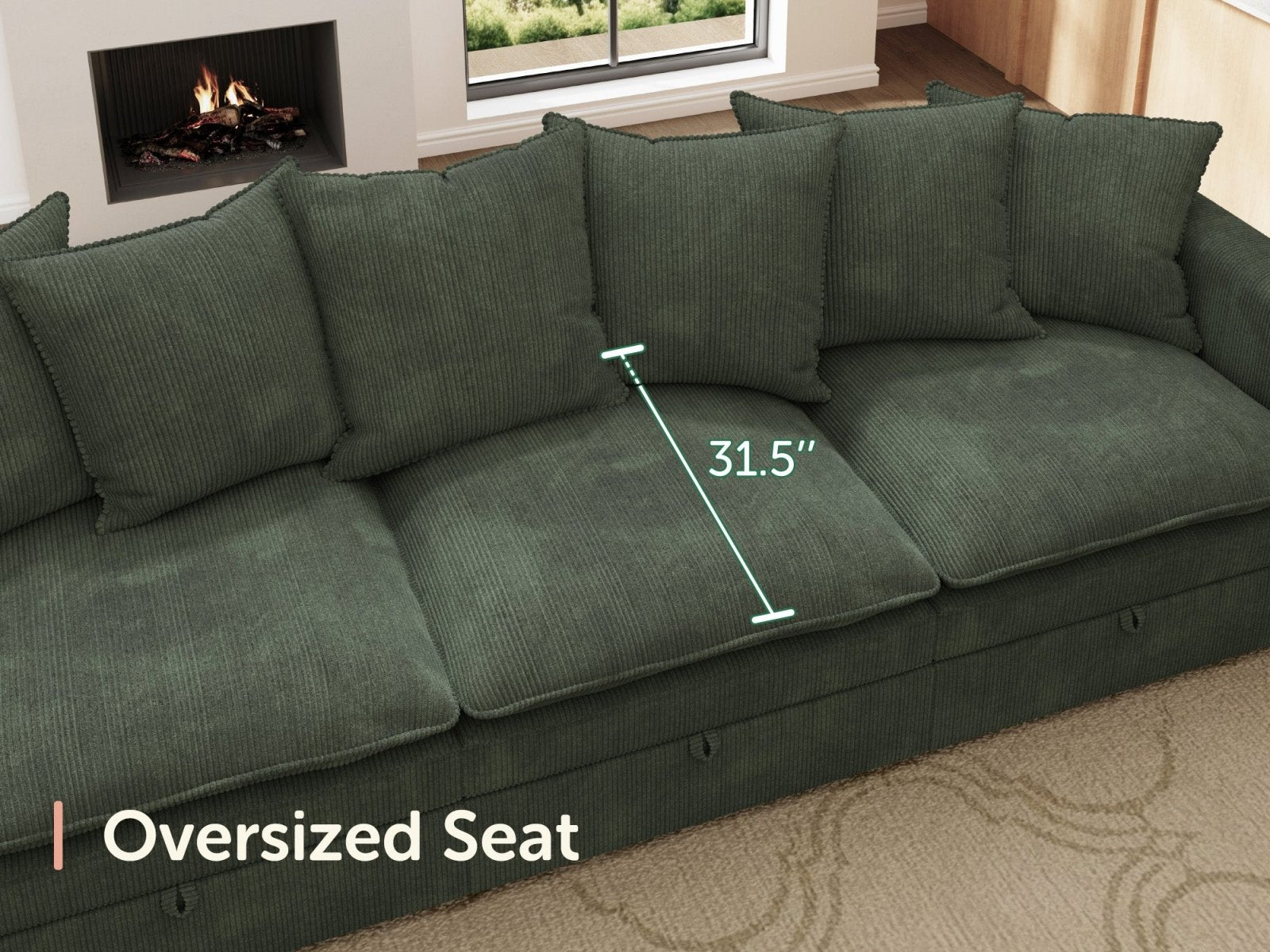 HONBAY 5-Piece Plush double-layer Cushion Corduroy Modular U-Shaped Sectional Cloud Sofa
#Color_Corduroy Green